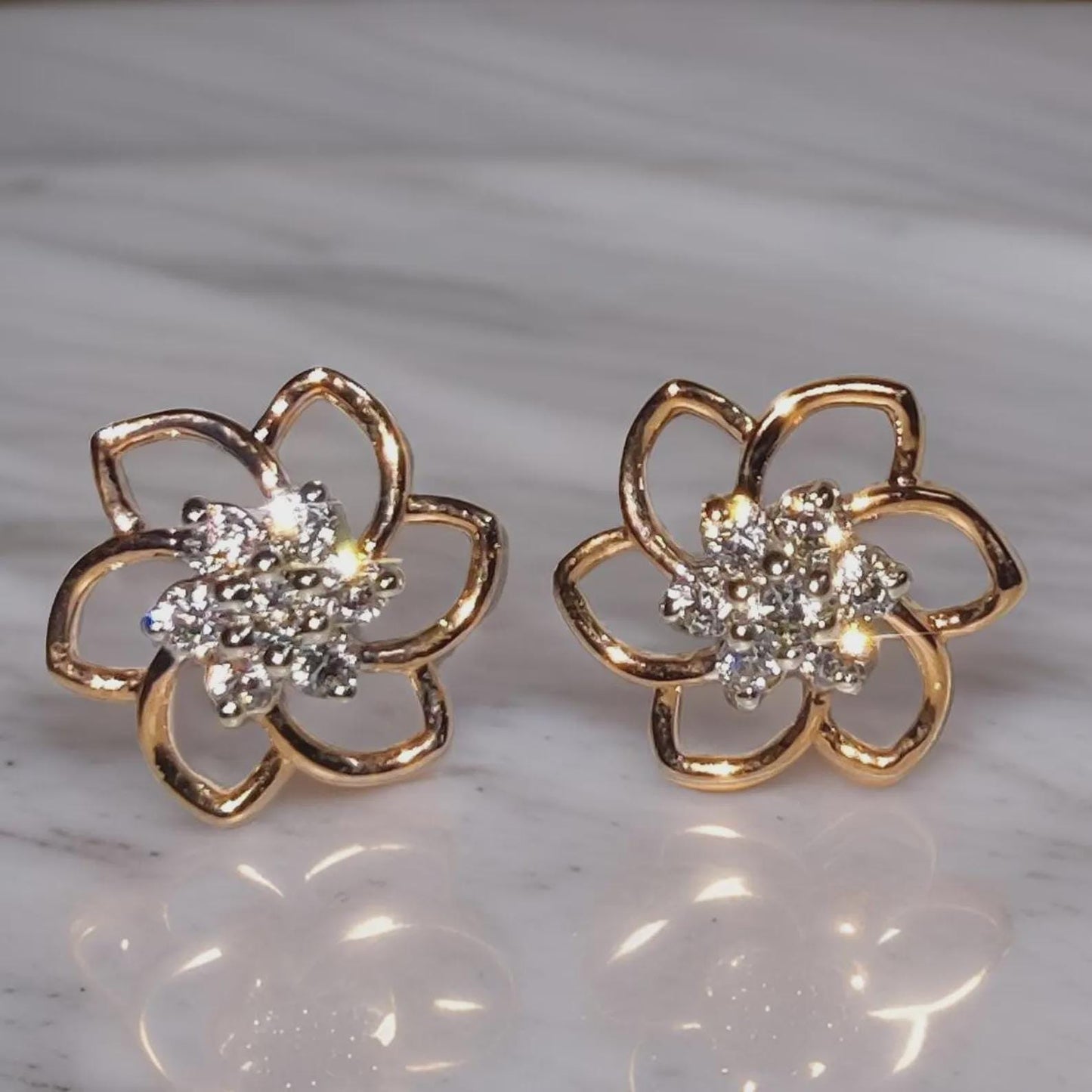 1Ct Diamond Stud Earrings VVS1 Diamond Cluster Flower Stud Earrings 14K Rose Gold Finish 925 Silver Stud Earrings Push Back Stud