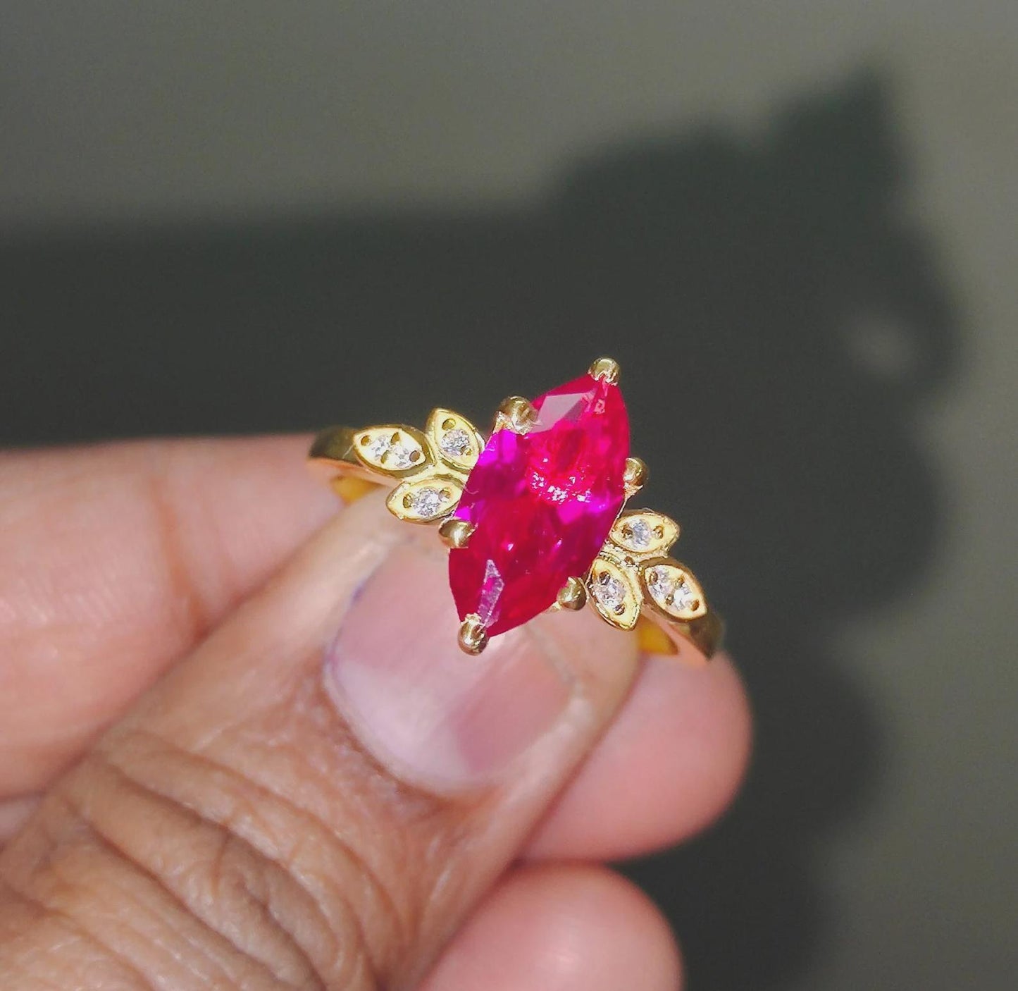 2.50Ct Marquise Cut Ruby & Diamond Solitaire Women Engagement Wedding Band Cocktail Ring 14K Yellow Gold Finish Gift For Her ,Birthday Gift