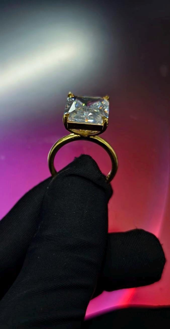 3Ct Radiant Cut Simulated  Diamond Wedding Engagement Ring 14k Yellow Gold Plated- 925 Silver