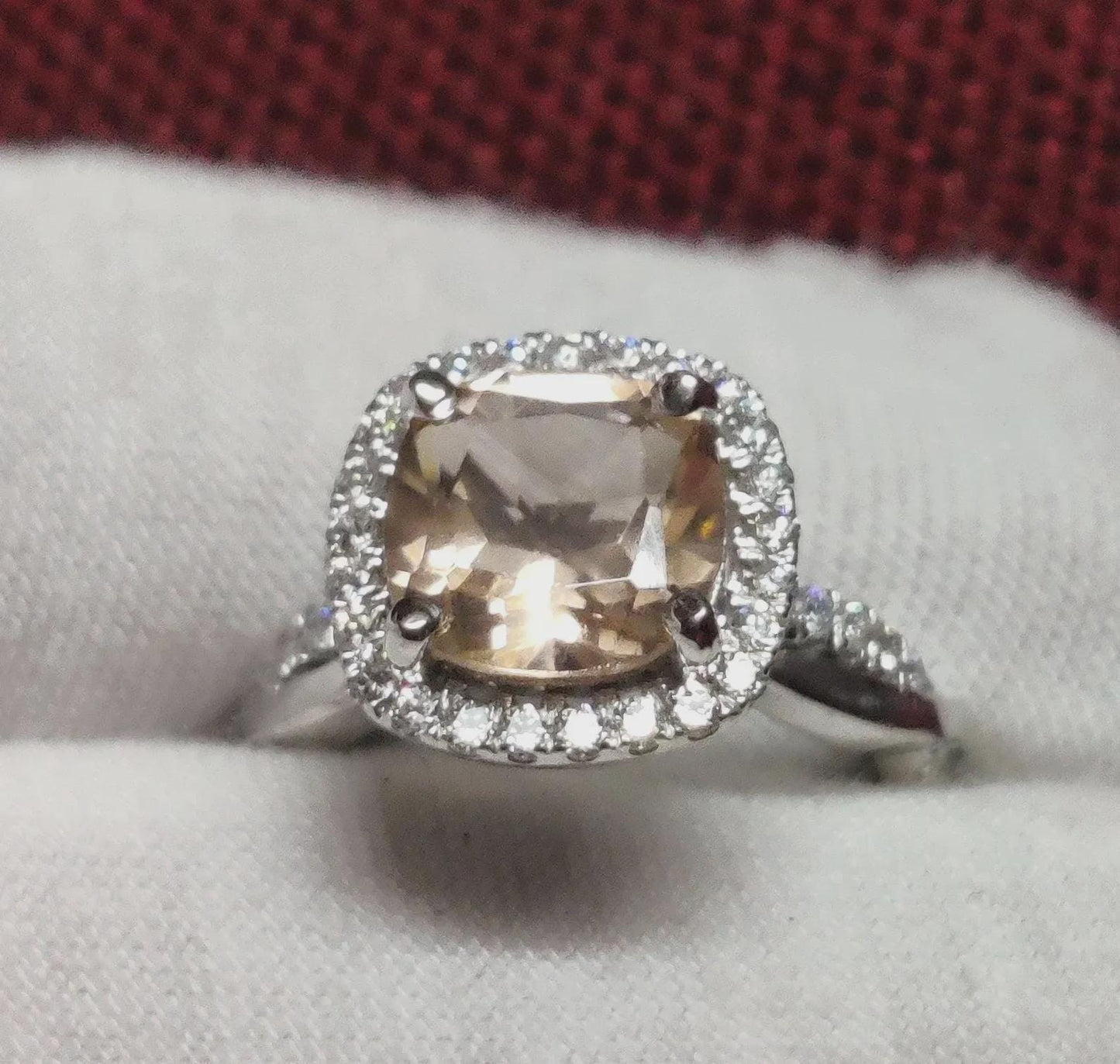 2Ct Morganite Cushion Cut Lab-Created Morganite Engagement Anniversary Ring Halo 14K White Gold Finish 925 Sterling Silver For Birthday Ring