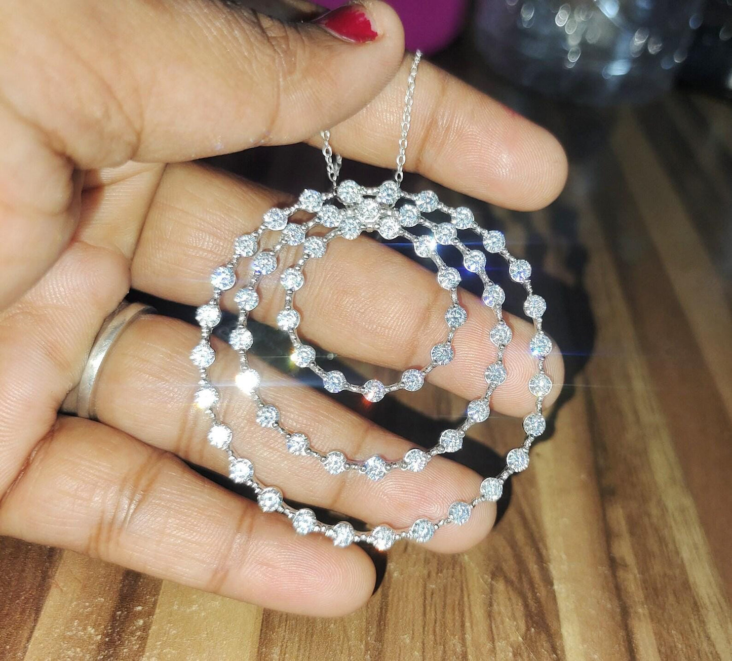 1.50Ct Round Cut Lab-Created Diamond Layer Circle Pendant 14K White Gold Plated Hip Hop Pendant Circle Pendant Unisex Diamond Pendant