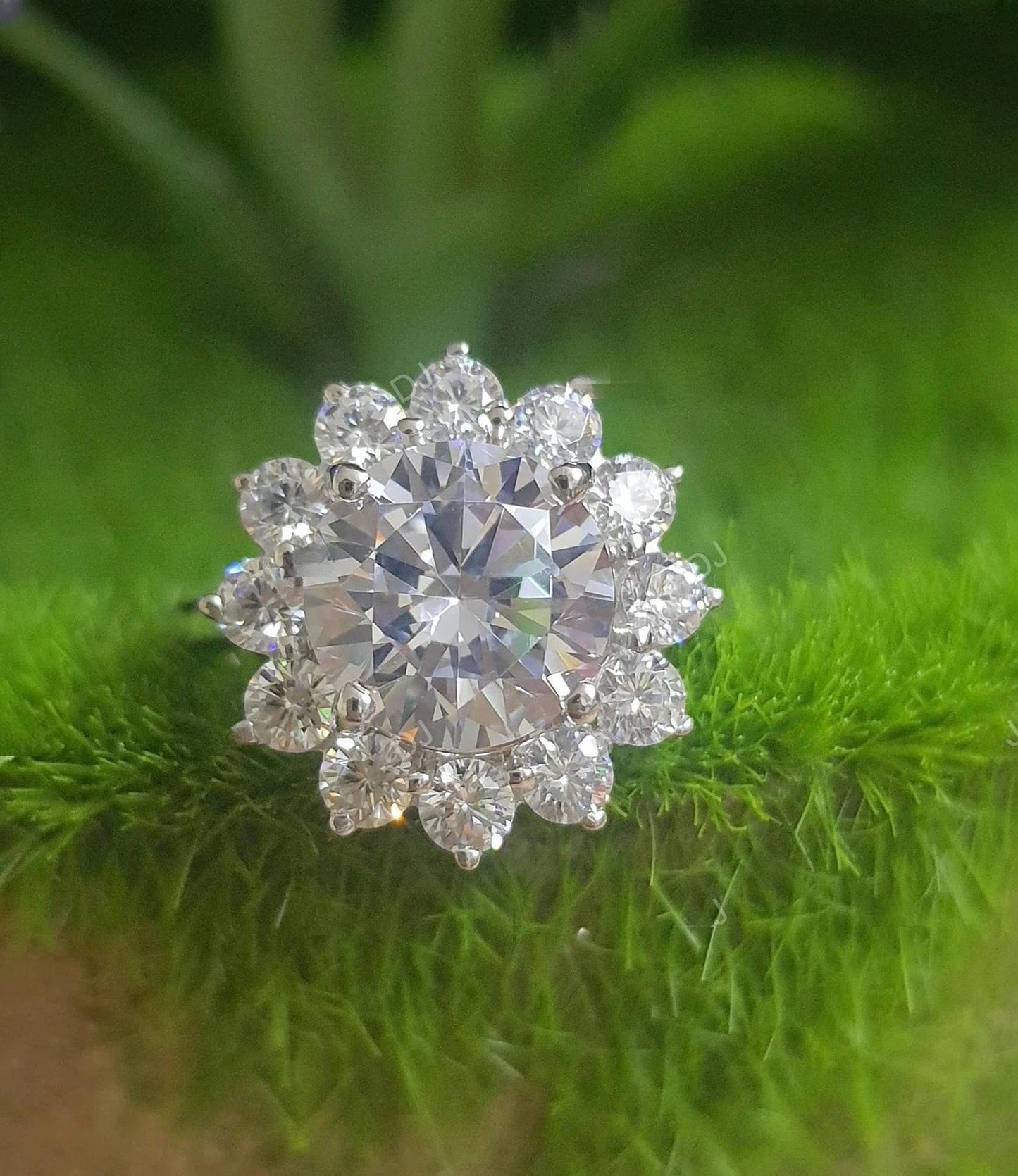 4Ct Round Cut Diamond 14K White Gold Finish Flower Cluster Engagement Anniversary Band Ring, Birthday Gift, Ring For Her