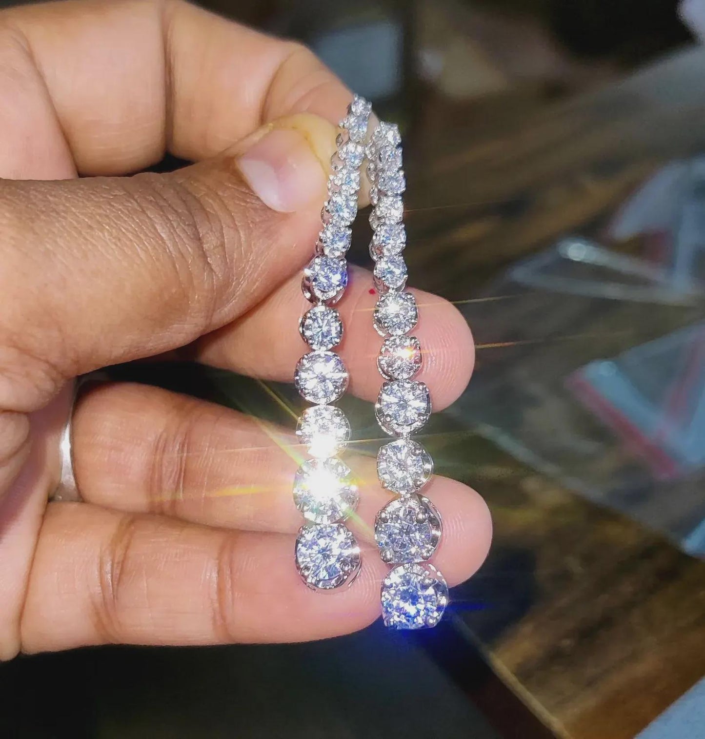 2Ct Diamond Dangle Earrings Round Simulated Diamond Drop Earrings 14K White Gold Plated Silver Drop Dangle Earrings , Special occasion Wear