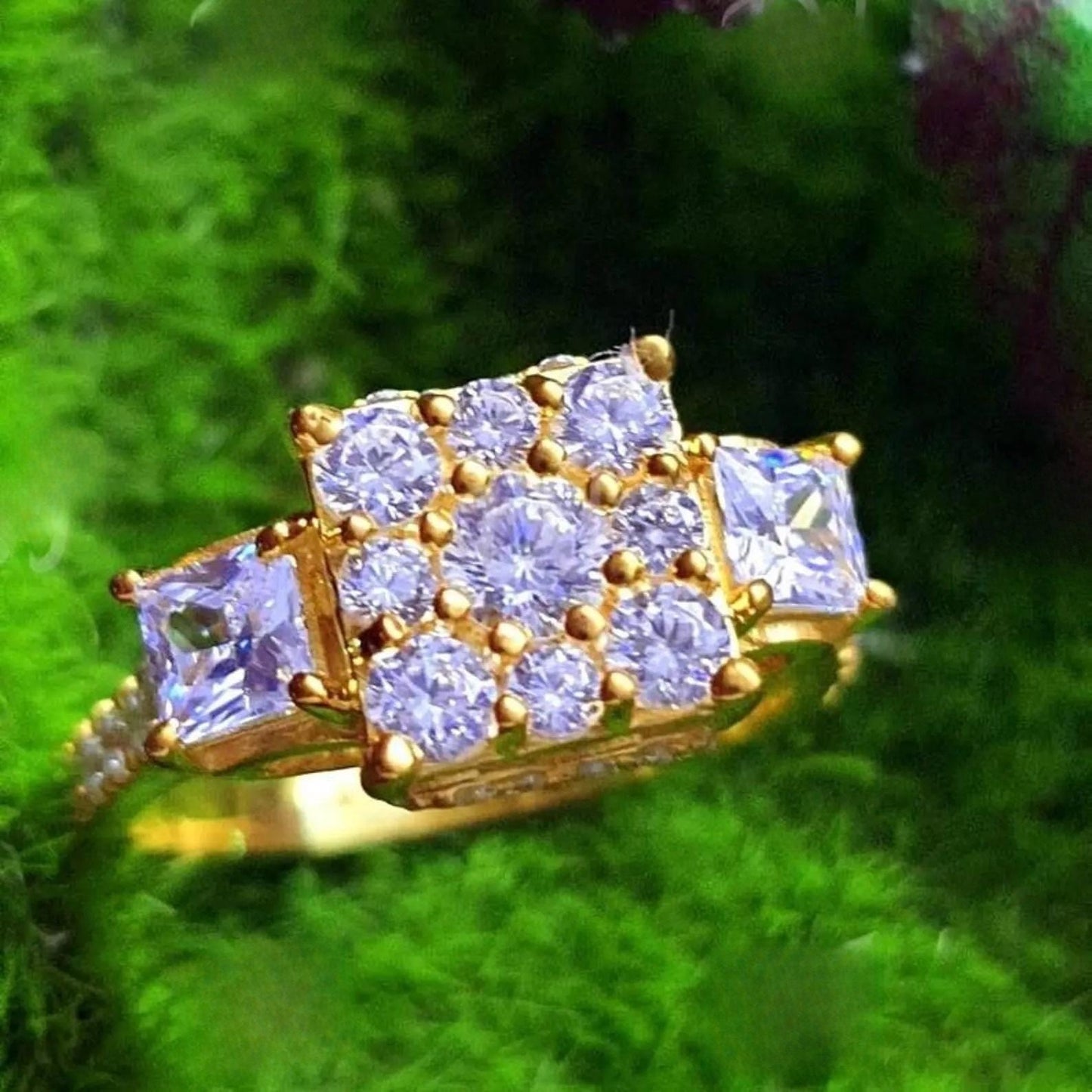 2Ct Round Cut Simulated Diamond Square Shape Engagement Wedding Ring 14K Yellow Gold Plated 925 Silver, Anniversary Ring, Gift For Birthday