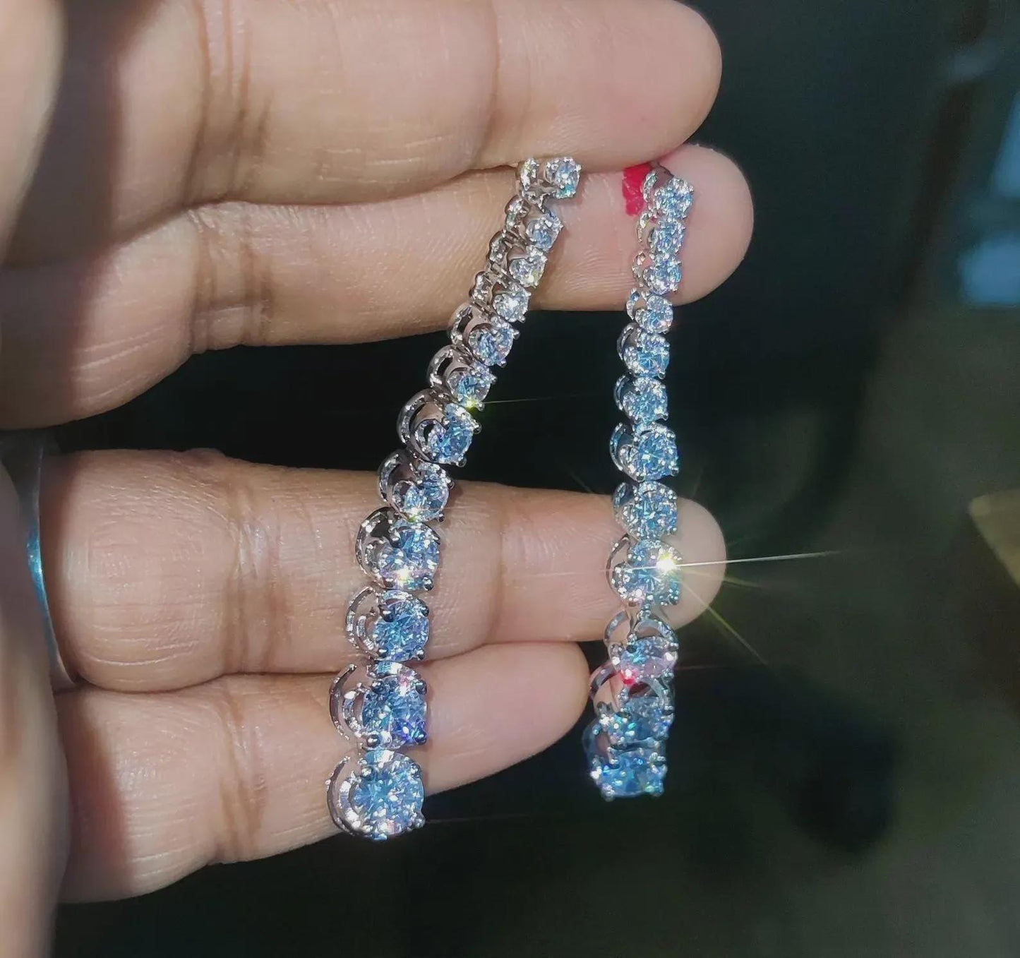 2Ct Diamond Dangle Earrings Round Simulated Diamond Drop Earrings 14K White Gold Plated Silver Drop Dangle Earrings , Special occasion Wear