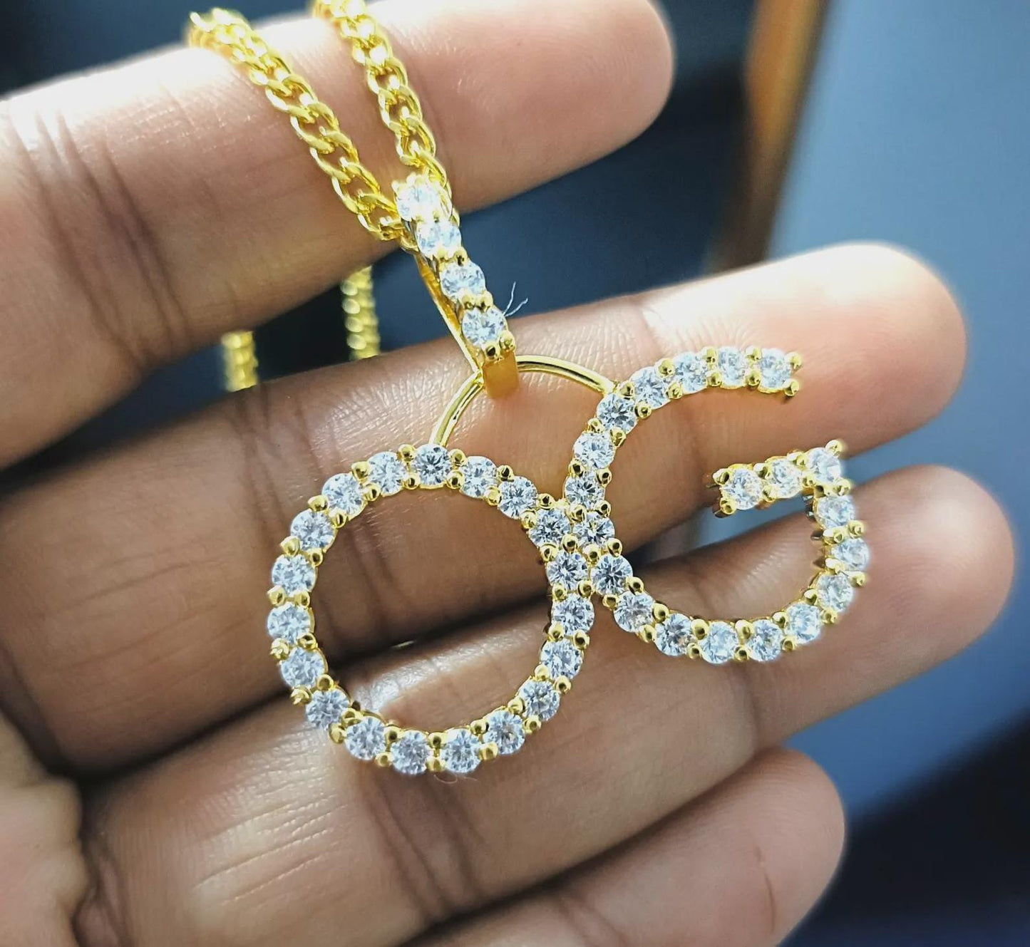 Round Cut Moissanite Custom Initial Letter Pendant 14K Yellow Gold Plated Free Chain 18" 925 Silver, Alphabet Letter Custom Pendant