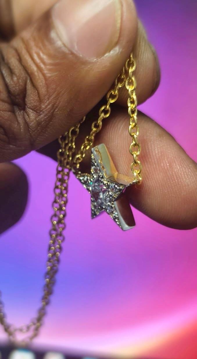 1.50Ct Round Cut Simulated Diamond Star Pendant 14k Two-Tone Gold Plated- 925 Silver