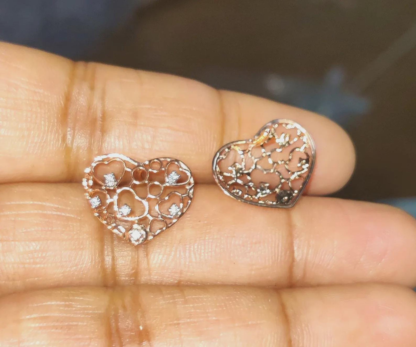 1Ct Diamond Stud Earrings VVS1 Diamond Cluster Heart Stud Earrings 14K Rose Gold Finish 925 Silver Stud Earrings Push Back Stud