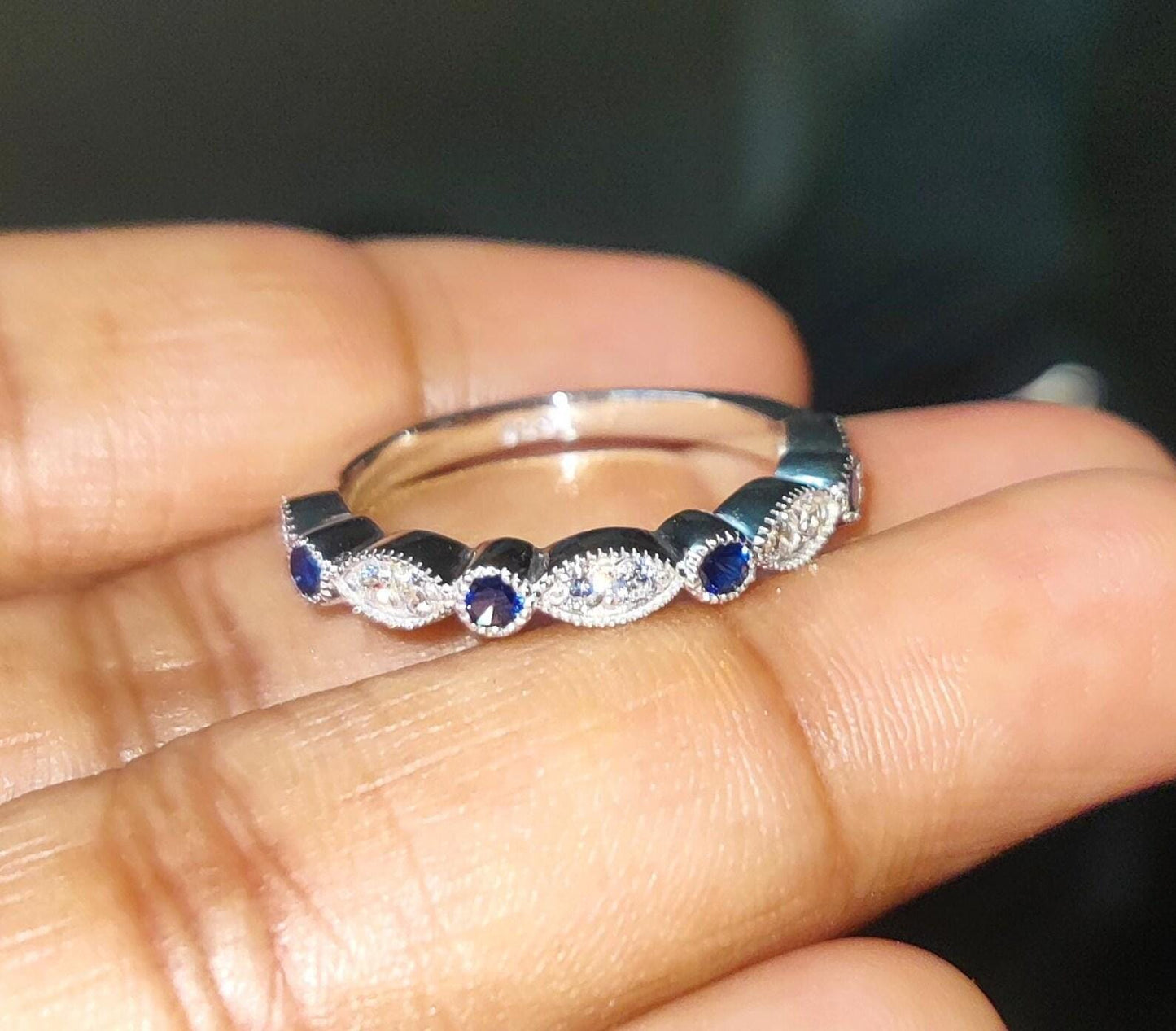 0.50Ct Round Cut Sapphire Band Ring Sapphire Engagement Anniversary Wedding Band Ring 14K White Gold Finish 925 Silver Diamond Band