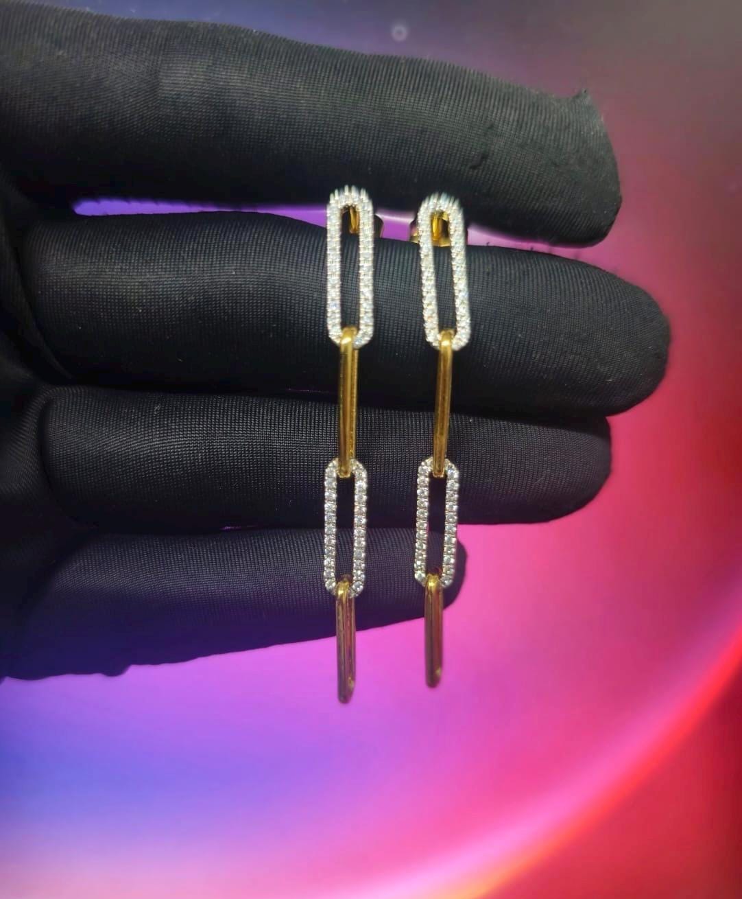 2Ct Round Cut Diamond Paper Clip Drop Dangle Women's Earrings 14K Yellow Gold Plated 925 Silver