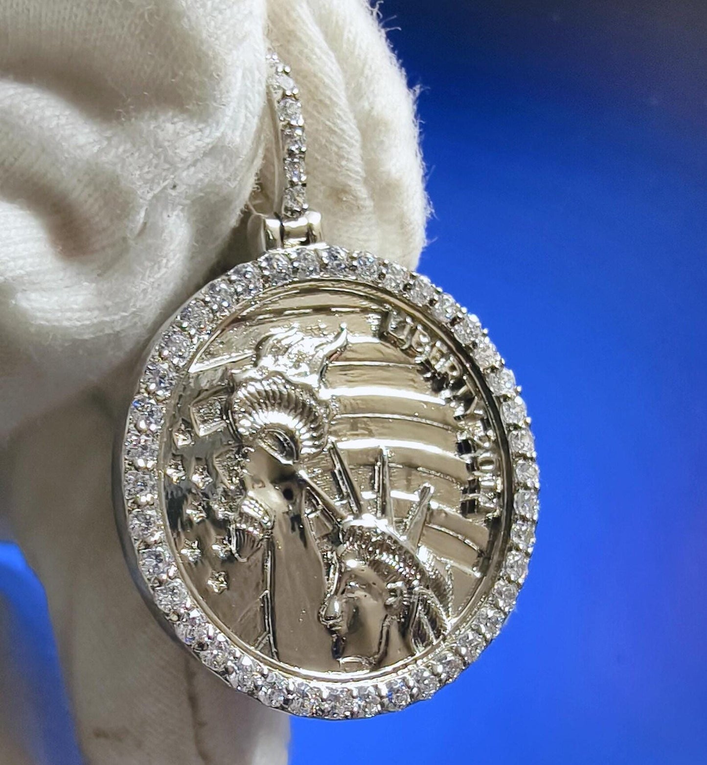 1Ct Round Cut Moissanite Pendant Liberty Coin Pendant Necklaces Pendant 14K White Gold Over Moissanite Liberty Pendant