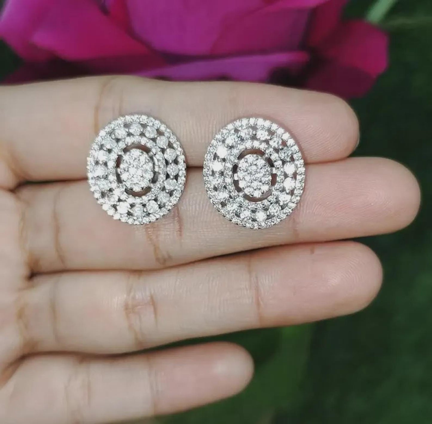 2Ct Round Stud Earrings VVS1 Diamond Cluster Halo Stud Earrings 14K White Gold Finish 925 Silver Stud Earrings Push Back Stud