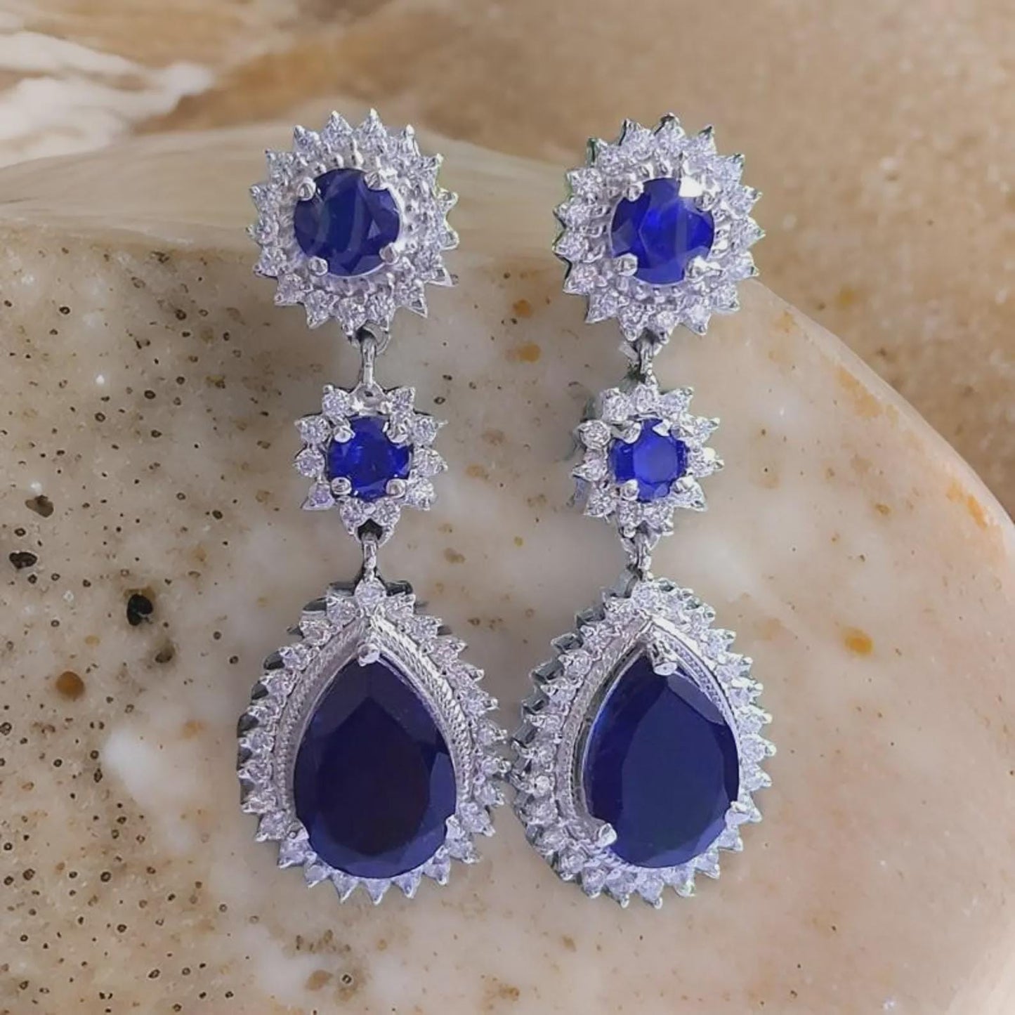 2Ct Pear Cut Drop Dangle Earrings Blue Sapphire 14k White Gold Plated, Teardrop Women's Earrings, Drop & Dangle Earrings, Gift for her