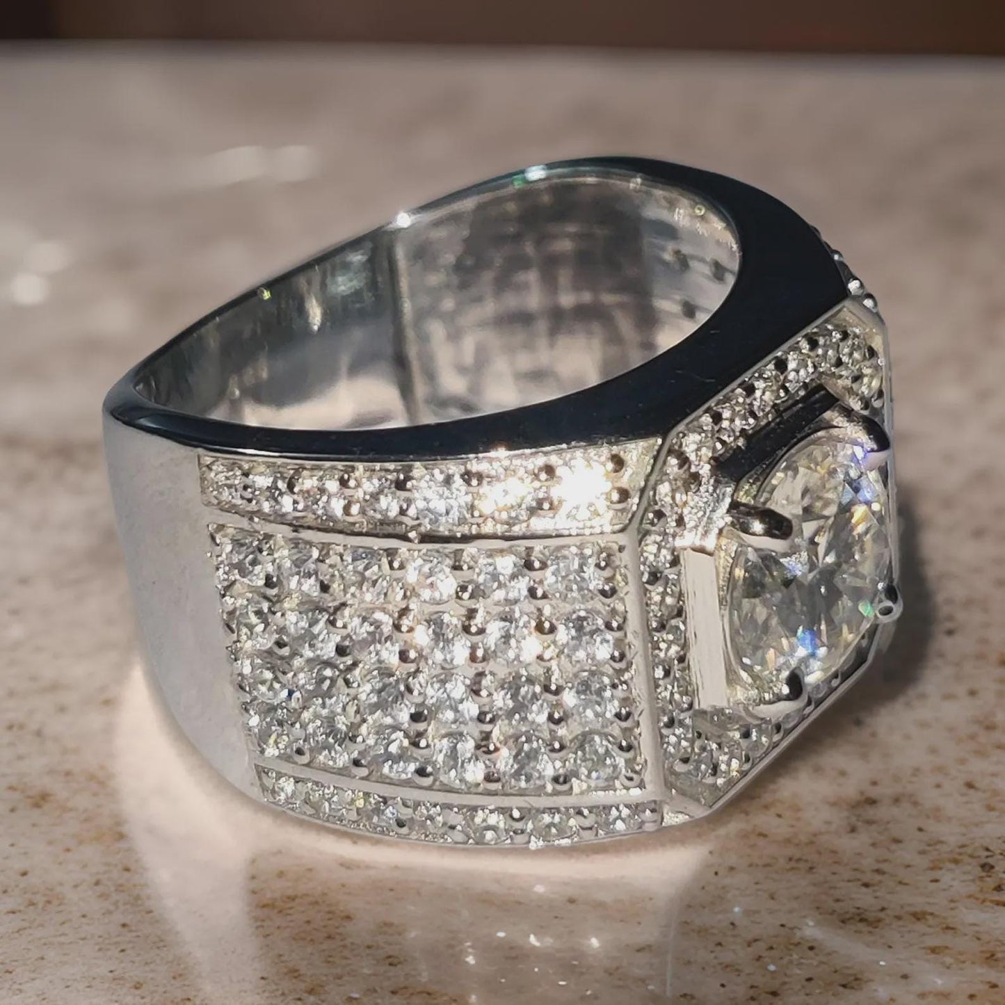 4Ct Round Cut Lab-Created Diamond Cluster Mens Engagement Ring 14K White Gold Finish 925 Silver Hip Hop Diamond Engagement Ring Wedding Band