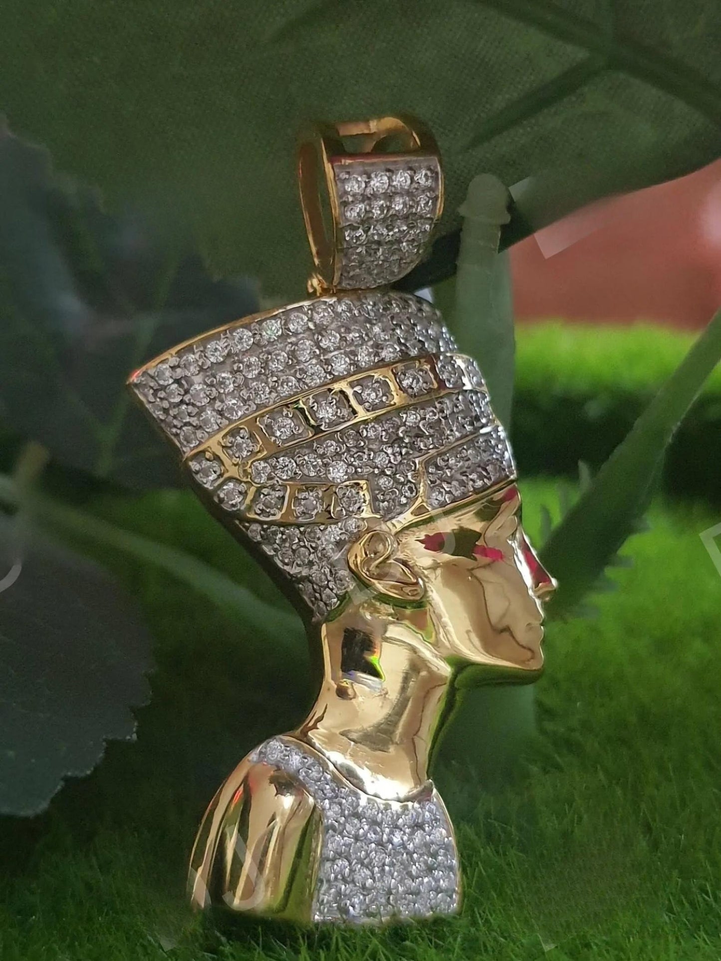 3Ct Round Cut Diamond Queen Nefertiti Necklace/ Ancient Egyptian Pharaoh Necklace/ Egypt Nefertiti Charmed Jewelry Pendant/ Gold Finish