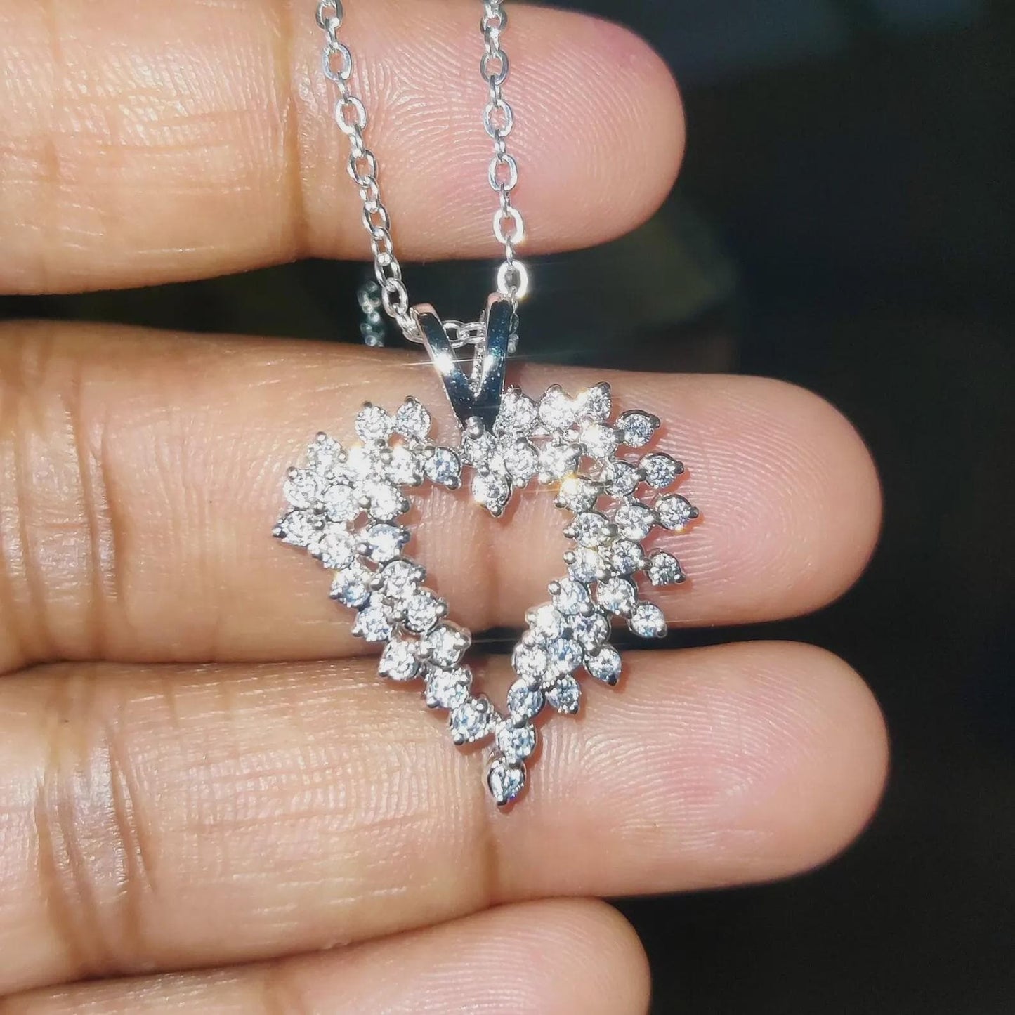 1.50Ct Moissanite Round Cut Cluster Heart Pendant 14K White Gold Finish 925 Silver Women's Heart Pendant, Birthday, Valentines, Wedding Gift