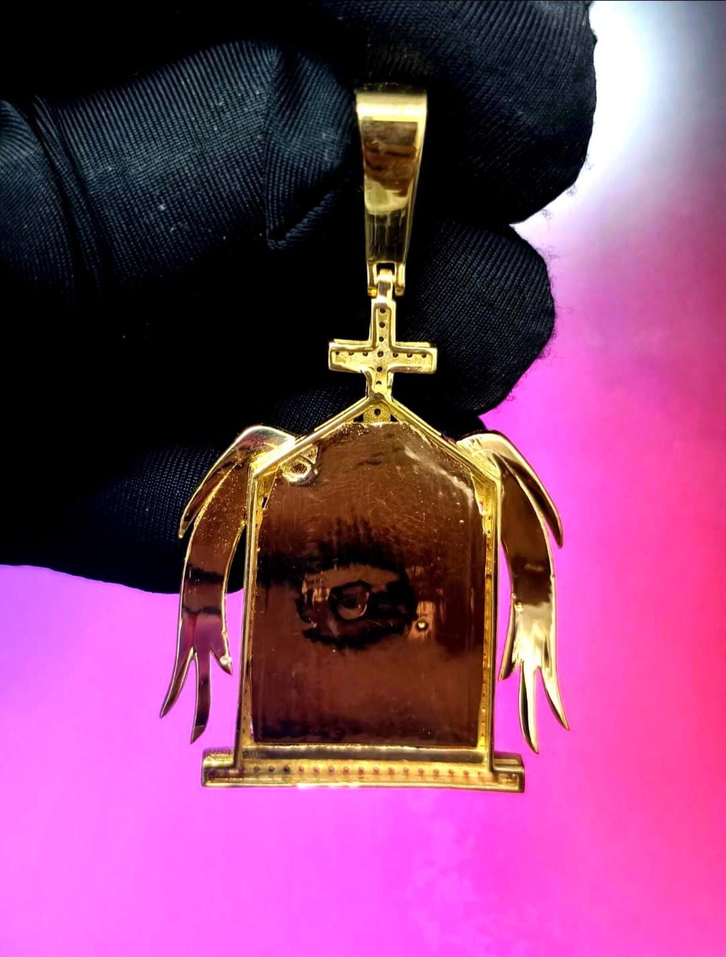 2Ct Round Cut Simulated White Diamond Picture Memory Pendant Pendant 14K Yellow Gold Plated Free Chain 18" 925 Silver, Custom Pendant