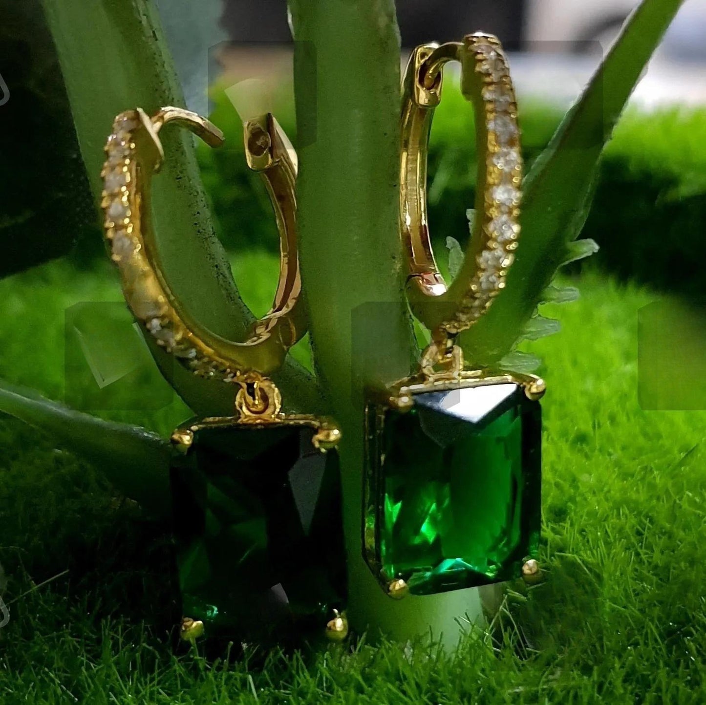 4Ct Radiant Cut Green Emerald Solitaire Earrings / 14K Yellow Gold Finish Drop & Dangle Wedding Earrings Birthday Gift