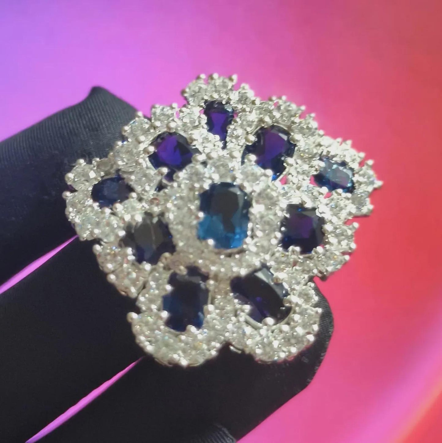 2Ct Unique Flower Brooch Pin Oval Cut Simulated Blue Sapphire Brooch Pin 14K White Gold Plated 925 Silver, Flower Brooch Pin, Birthday Gift