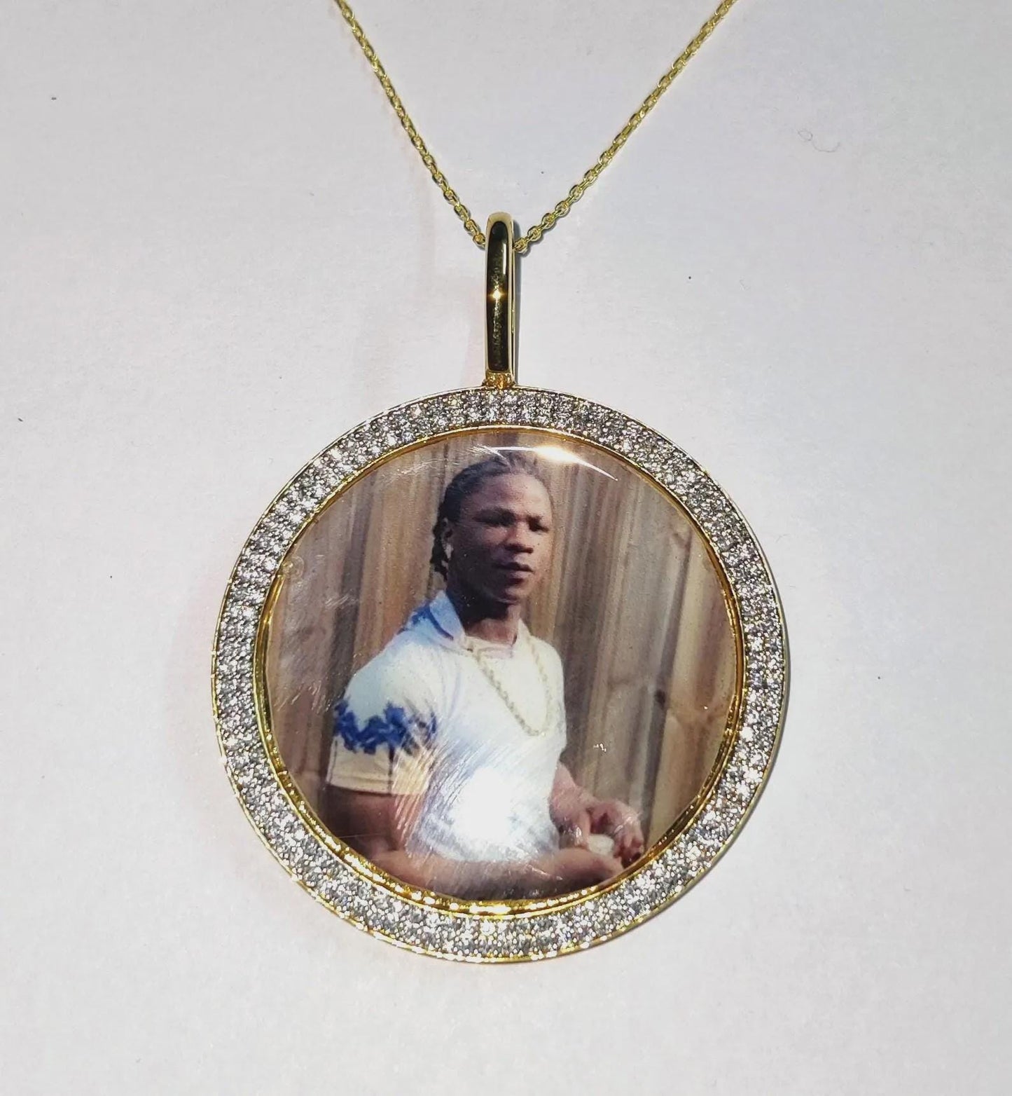 Custom Picture Necklace Personalized Diamond Necklace With Photo Frame Lab Created Diamond 925 Silver Pendant 14K Yellow Gold Plated