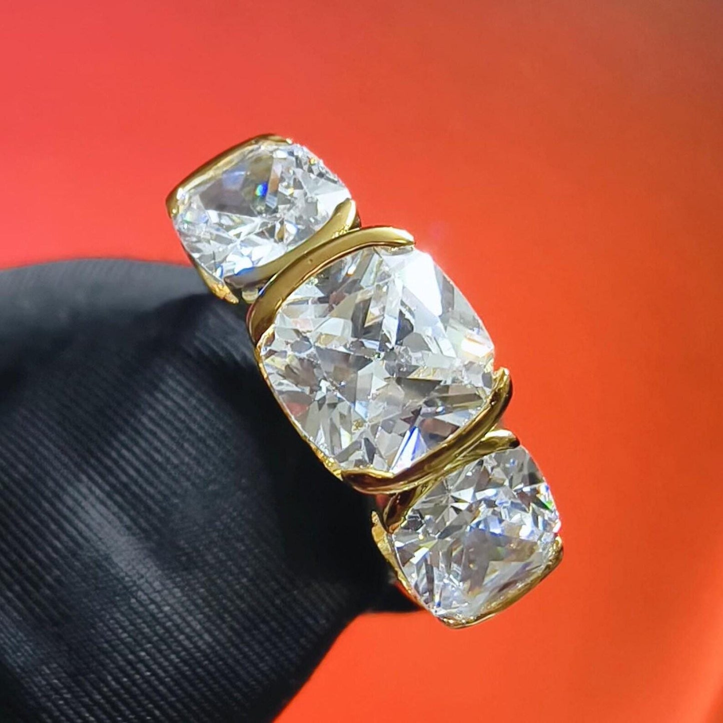 3Ct Cushion Cut Simulated White Diamond Wedding Engagement Anniversary Ring 14k Yellow Gold Plated- 925 Silver, Gift