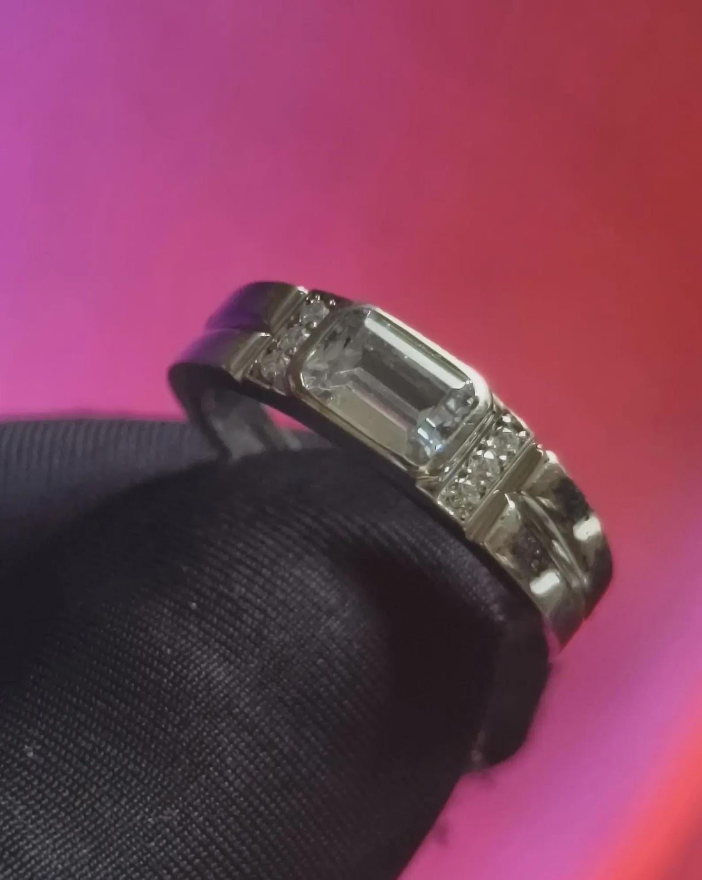 1Ct Moissanite Emerald Cut Wedding Band Ring 14K White Gold Plated 925 Sterling Silver Anniversary Ring, For Engagement Ring