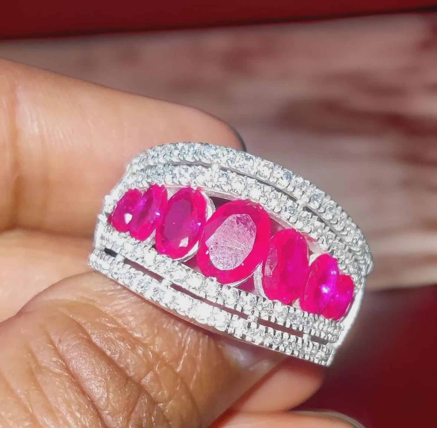 1.50Ct Oval Cut Lab-Created Red Ruby Wedding Engagement Band Ring 14K White Gold Finish 925 Silver Red Ruby Cocktail Wedding Band