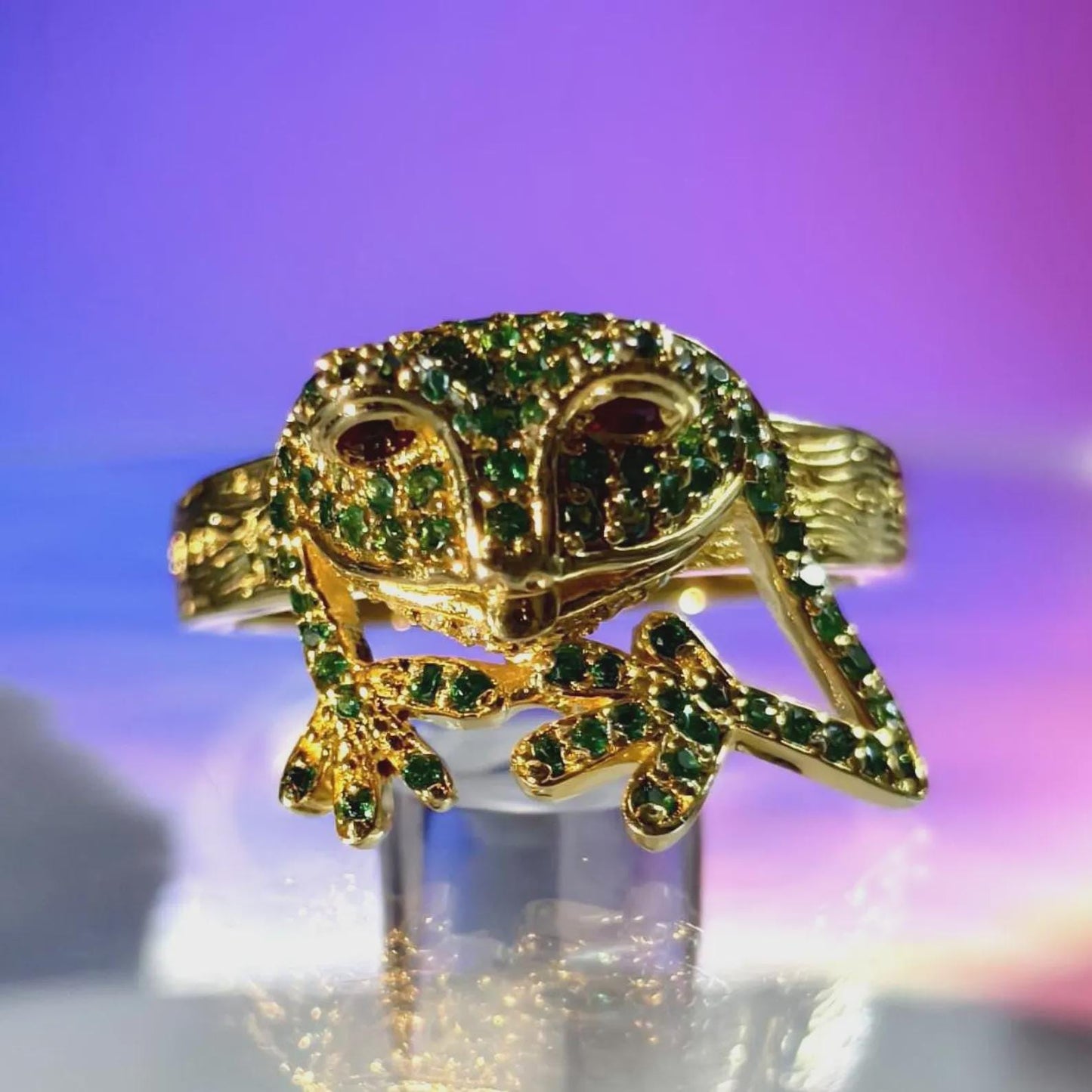 2Ct Round Cut Frog Shape Ring Simulated Green Emerald 14K Yellow Gold Plated 925 Sterling Silver, Anniversary Ring, For Birthday Gift Ring