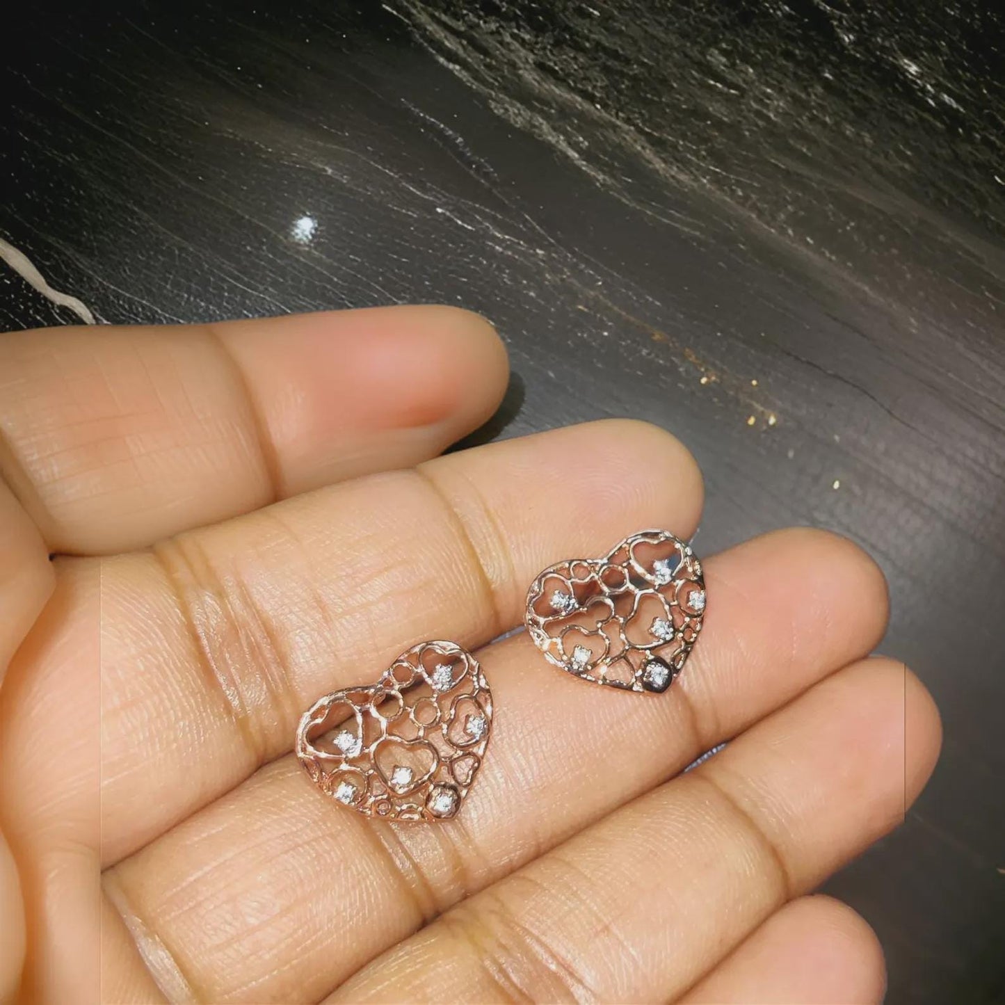 1Ct Diamond Stud Earrings VVS1 Diamond Cluster Heart Stud Earrings 14K Rose Gold Finish 925 Silver Stud Earrings Push Back Stud