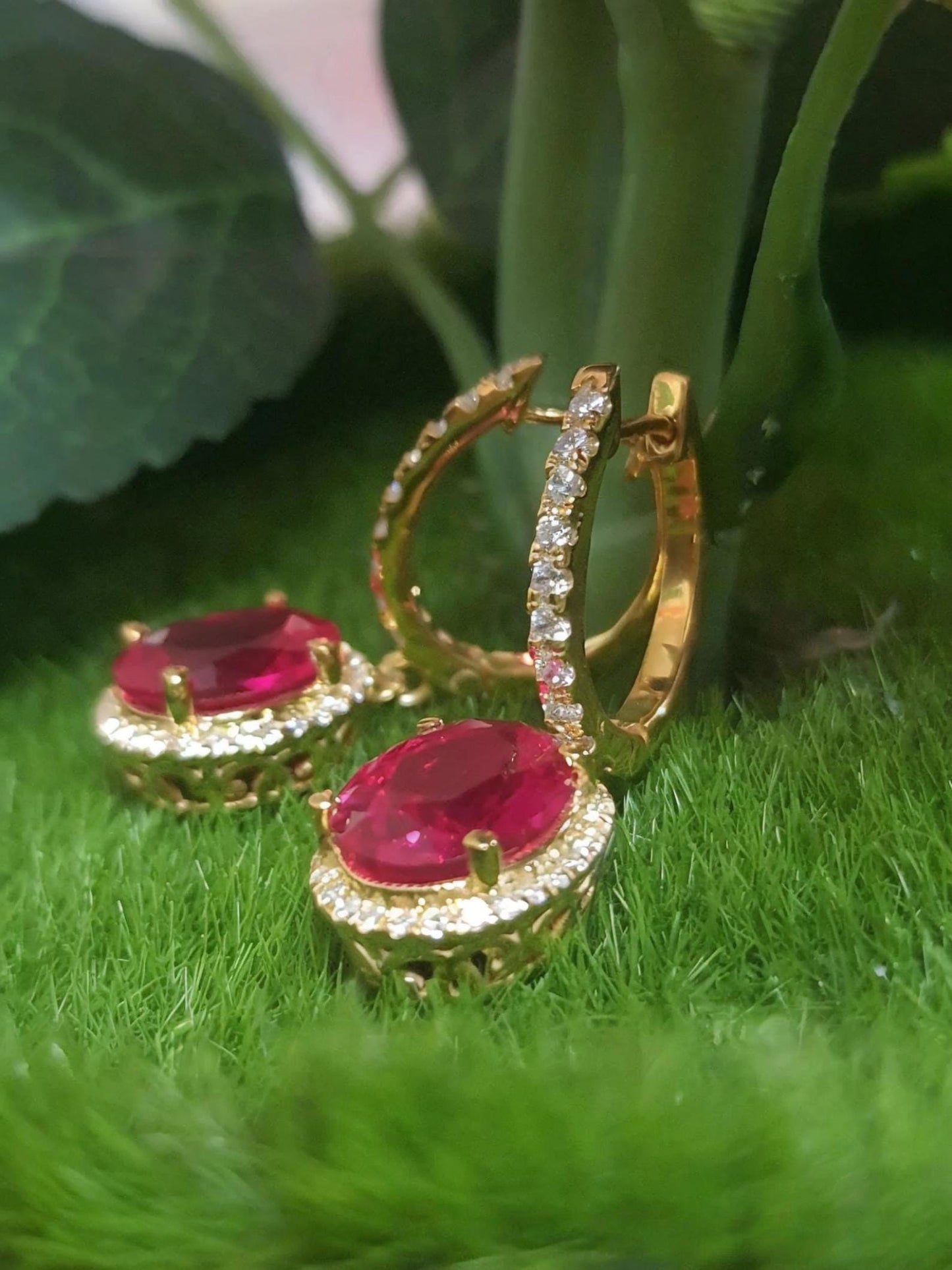 4Ct Oval Cut Ruby Diamond Dangle Drop Earrings 14K Yellow Gold Finish Diamond Earrings | Ruby Diamond Earring | Anniversary Gift for Her