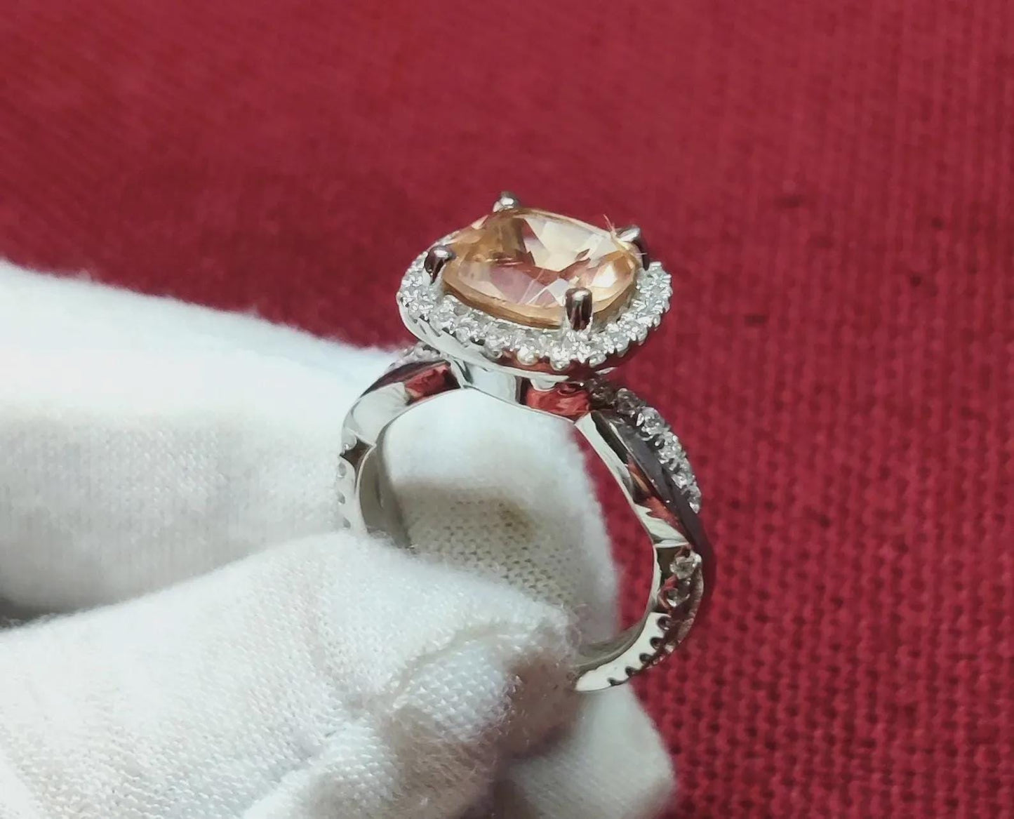 2Ct Morganite Cushion Cut Lab-Created Morganite Engagement Anniversary Ring Halo 14K White Gold Finish 925 Sterling Silver For Birthday Ring
