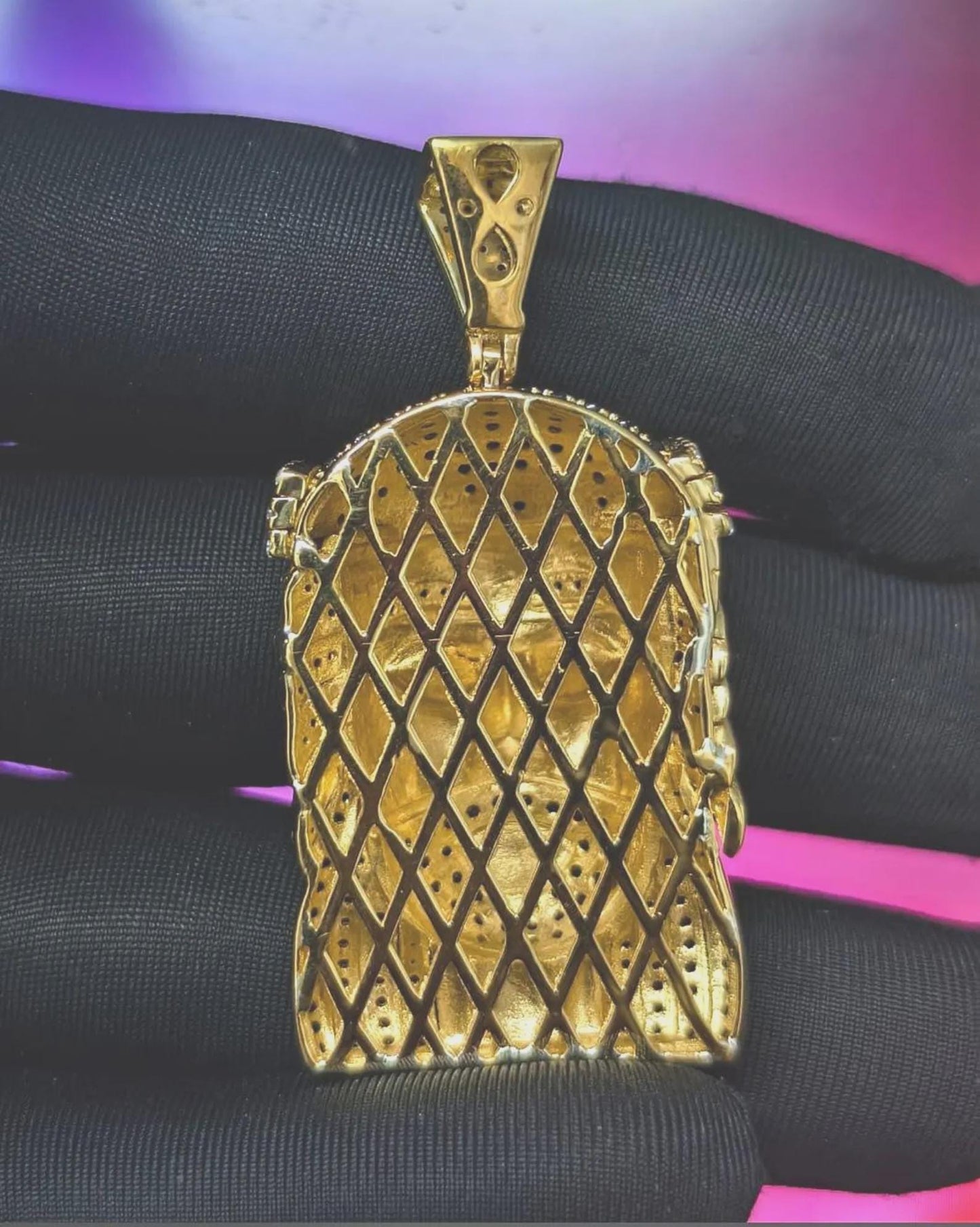 3Ct Round Cut Simulated Black and White Diamond Jesus Face  Pendant 14K Yellow Gold Plated Free Chain 18" 925 Silver, Hip Hop Custom Pendant