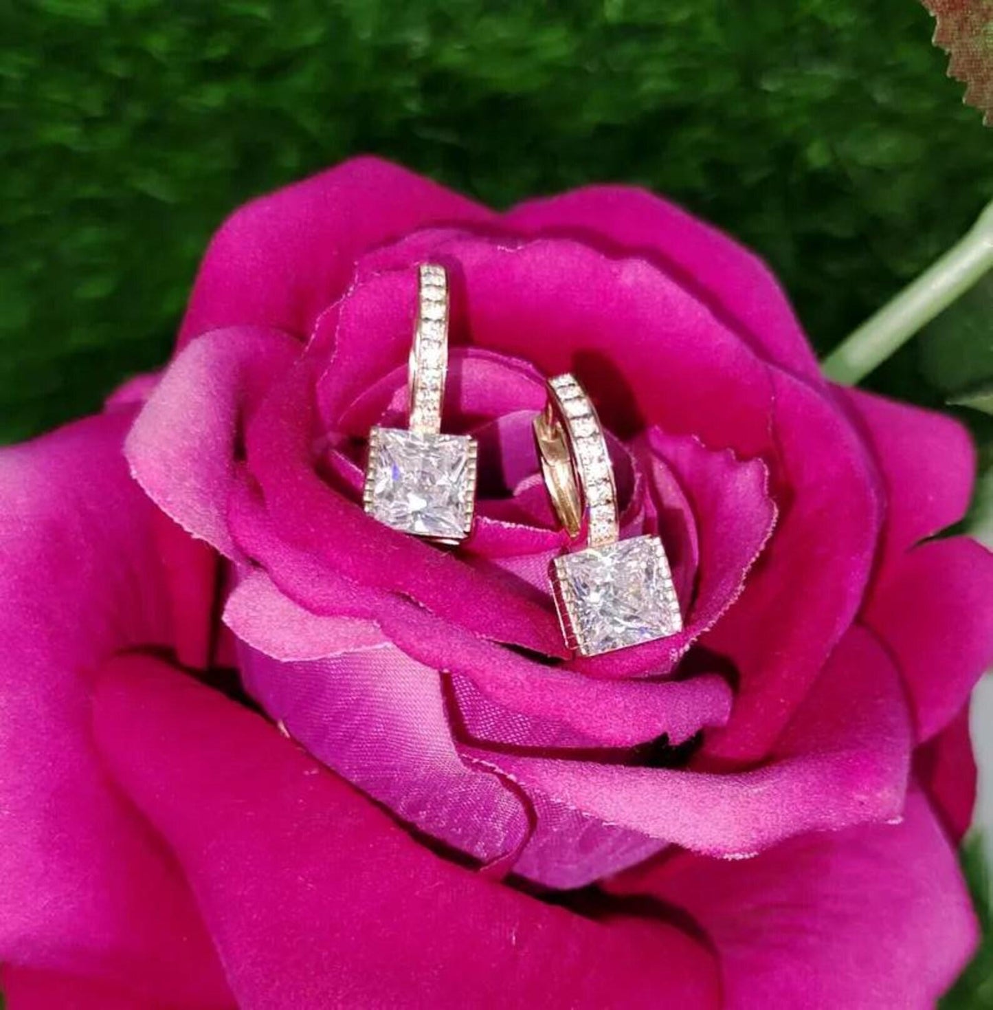 2Ct Princess Cut Simulated Diamond Drop Dangle Women's Earrings 14K Rose Gold Plated 925 Sterling Silver, Gift For Birthday Wear