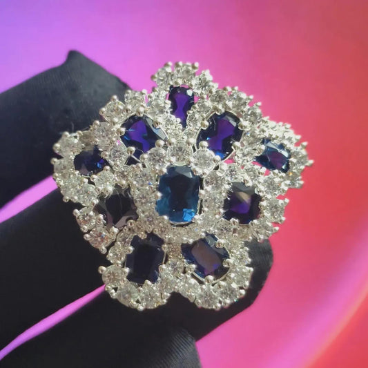 2Ct Unique Flower Brooch Pin Oval Cut Simulated Blue Sapphire Brooch Pin 14K White Gold Plated 925 Silver, Flower Brooch Pin, Birthday Gift