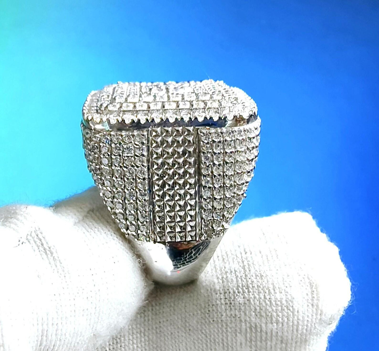 2Ct Round Cut Simulated Diamond Cluster Men's Wedding Engagement Ring 14K White Gold Plated- 925 Silver, Hip Hop Men’s Ring- Gift for him