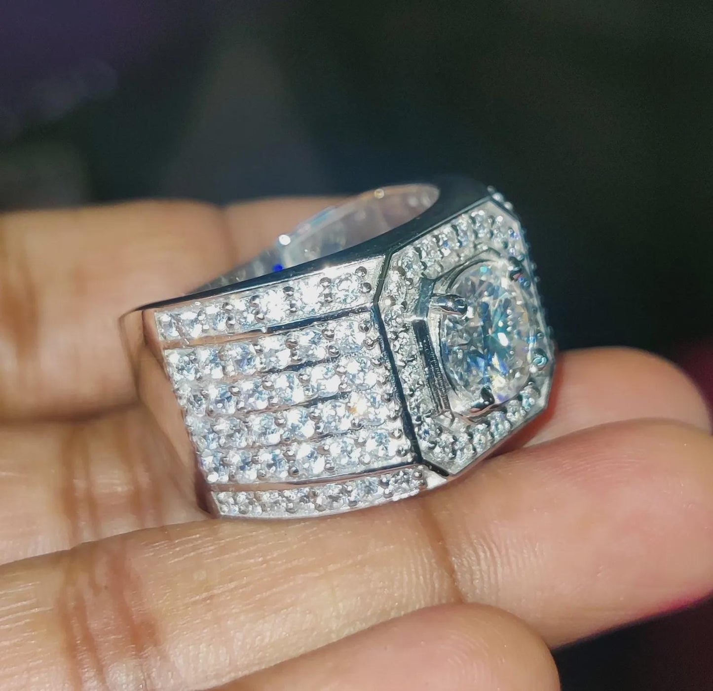 4Ct Round Cut Lab-Created Diamond Cluster Mens Engagement Ring 14K White Gold Finish 925 Silver Hip Hop Diamond Engagement Ring Wedding Band