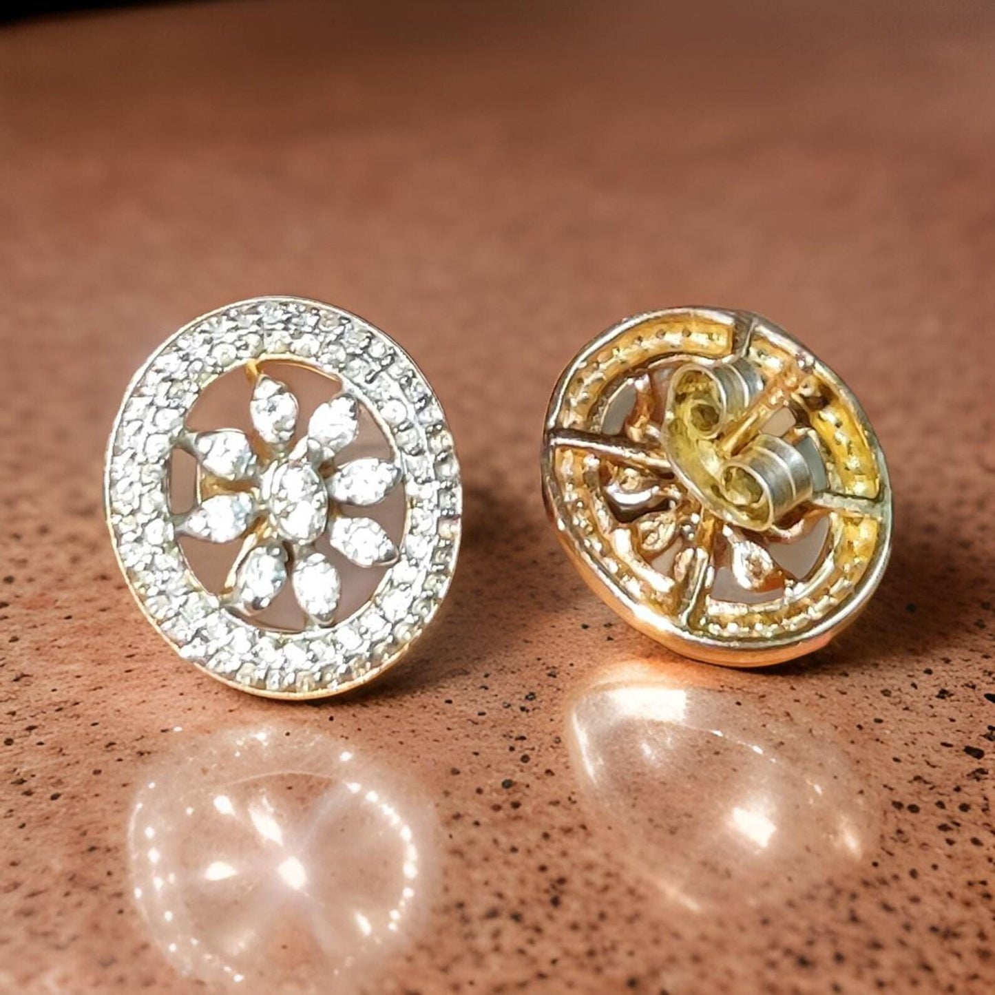 2Ct Round Stud Earrings VVS1 Diamond Cluster Halo Stud Earrings 14K Yellow Gold Finish 925 Silver Stud Earrings Push Back Stud