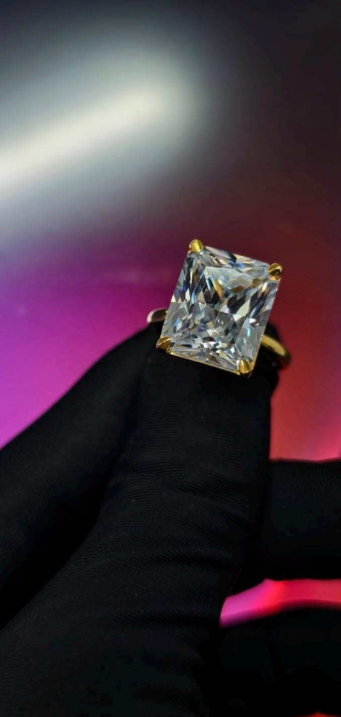 3Ct Radiant Cut Simulated  Diamond Wedding Engagement Ring 14k Yellow Gold Plated- 925 Silver