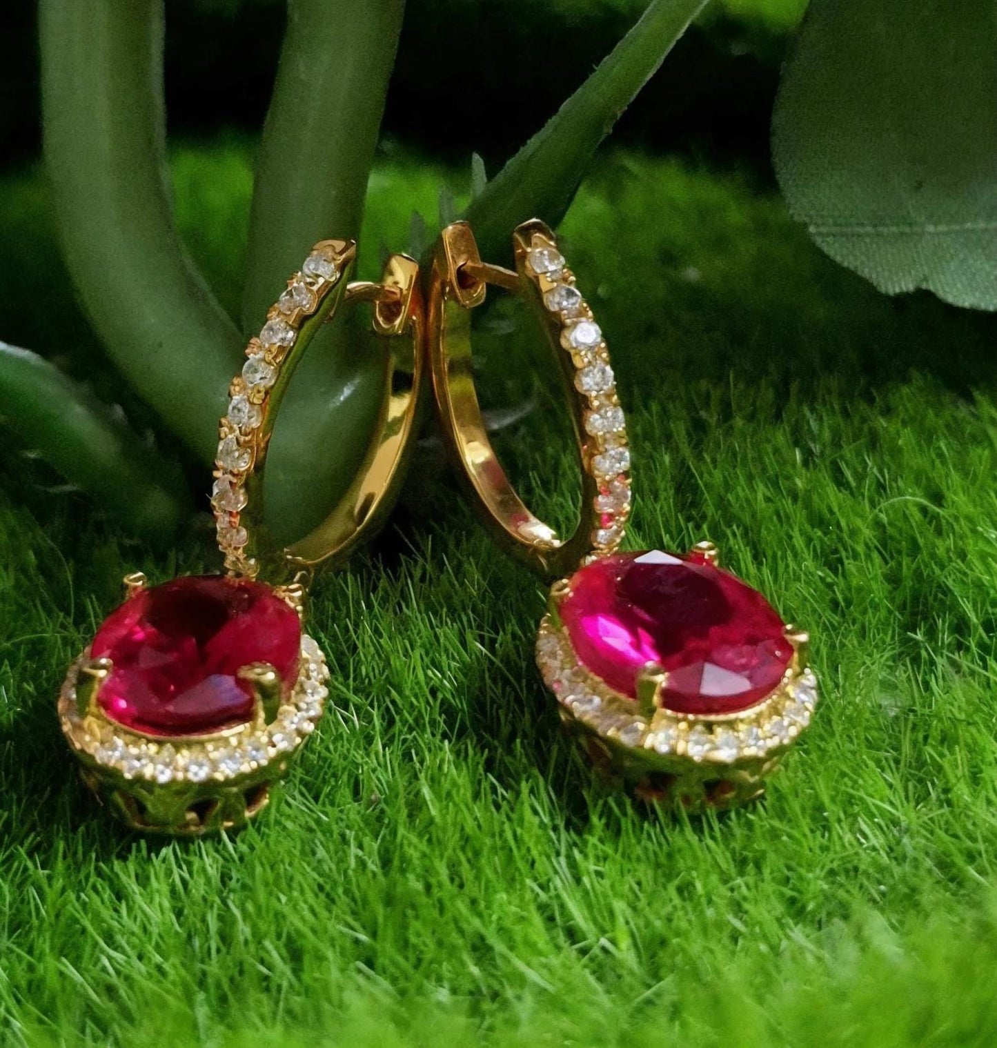 4Ct Oval Cut Ruby Diamond Dangle Drop Earrings 14K Yellow Gold Finish Diamond Earrings | Ruby Diamond Earring | Anniversary Gift for Her