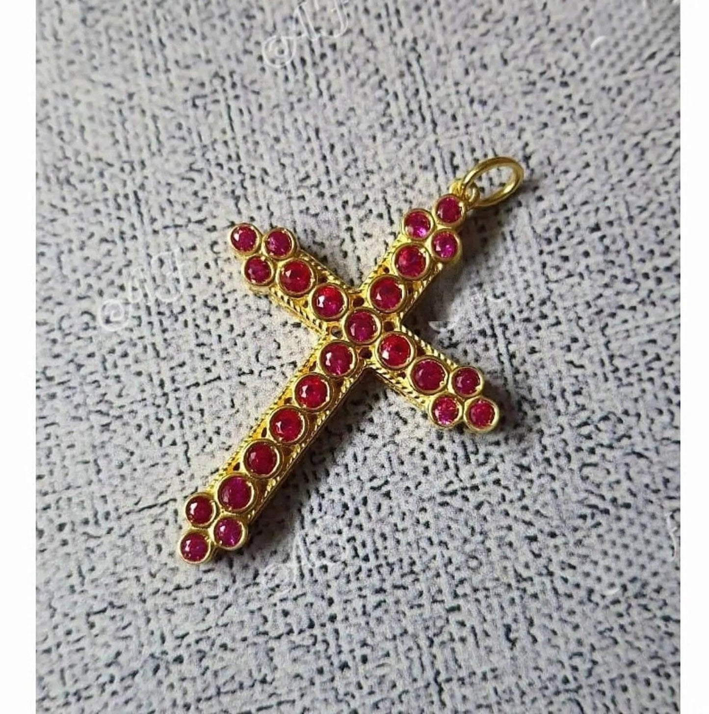 1.50Ct Cross Pendant, Round Red Ruby, Charm Pendant, Hip Hop Unisex Pendant Necklace, Birthday Gift Pendant, Pendant For Love, Gift For Her