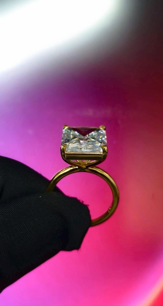 3Ct Radiant Cut Simulated  Diamond Wedding Engagement Ring 14k Yellow Gold Plated- 925 Silver