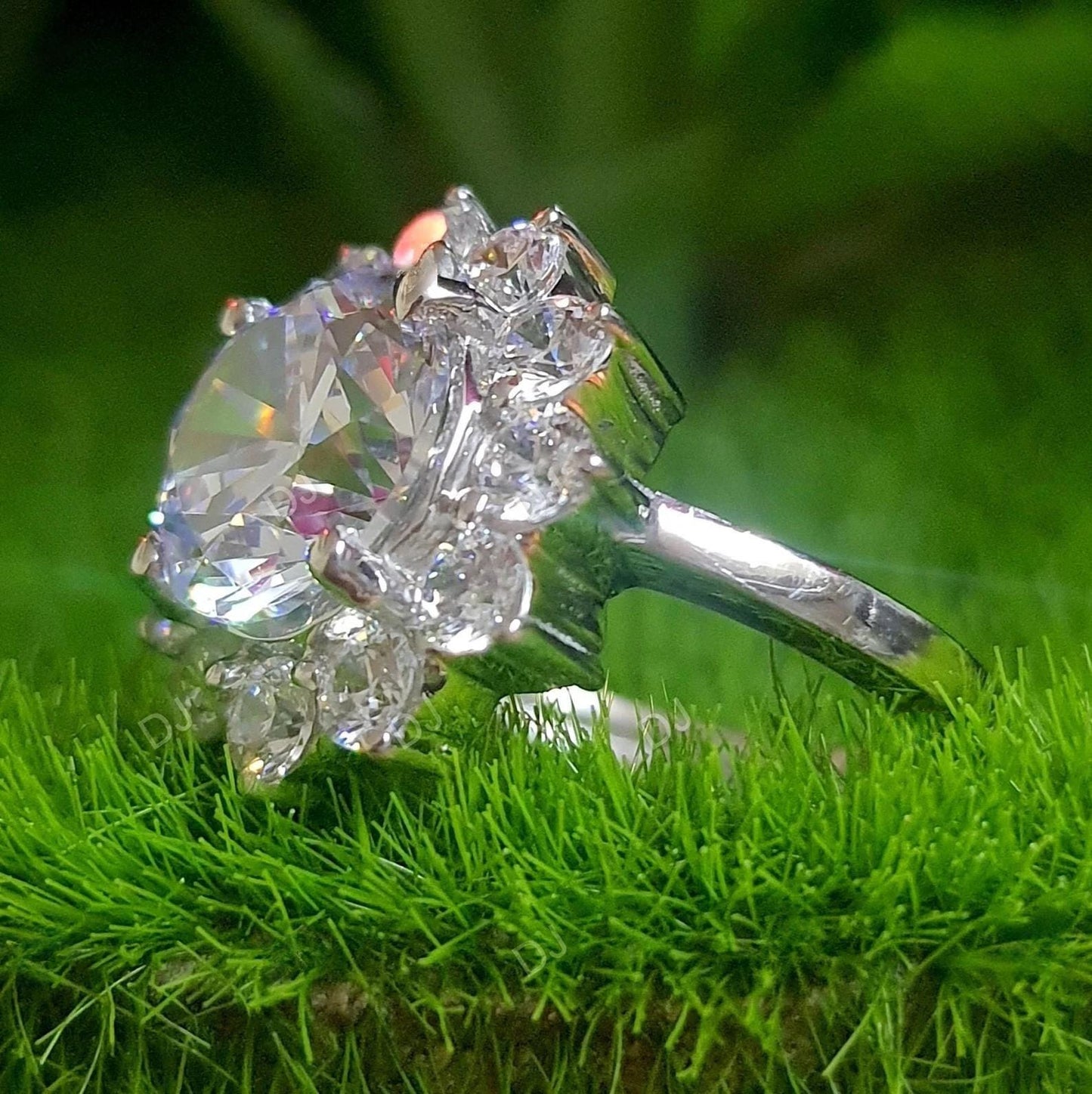 4Ct Round Cut Diamond 14K White Gold Finish Flower Cluster Engagement Anniversary Band Ring, Birthday Gift, Ring For Her