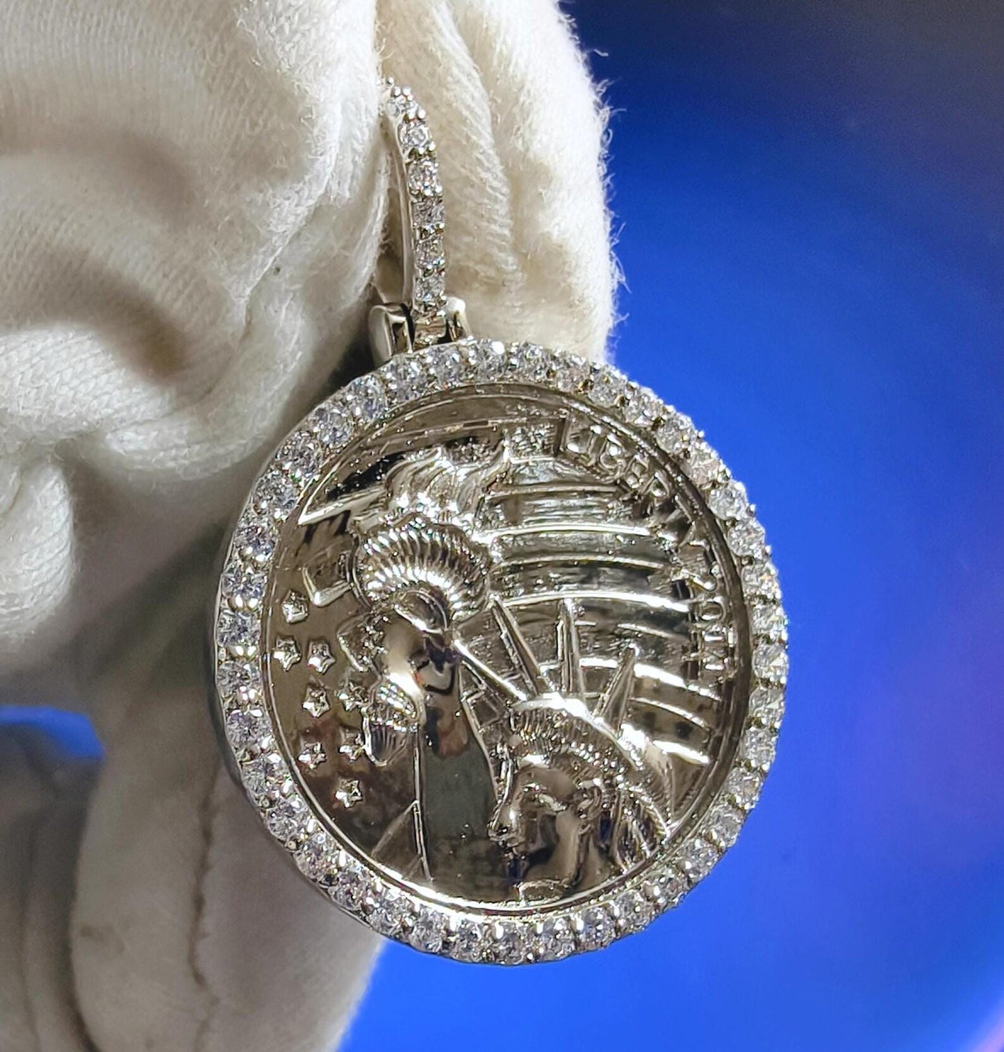 1Ct Round Cut Moissanite Pendant Liberty Coin Pendant Necklaces Pendant 14K White Gold Over Moissanite Liberty Pendant