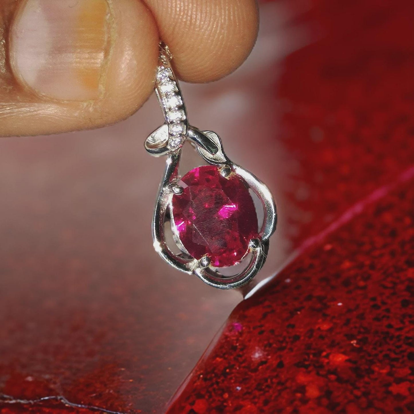 2Ct Oval Cut Red Ruby Women's Pendant, Silver Ruby Pendant Necklace 14k White Gold Plated Birthday Gift for Her Free Chain