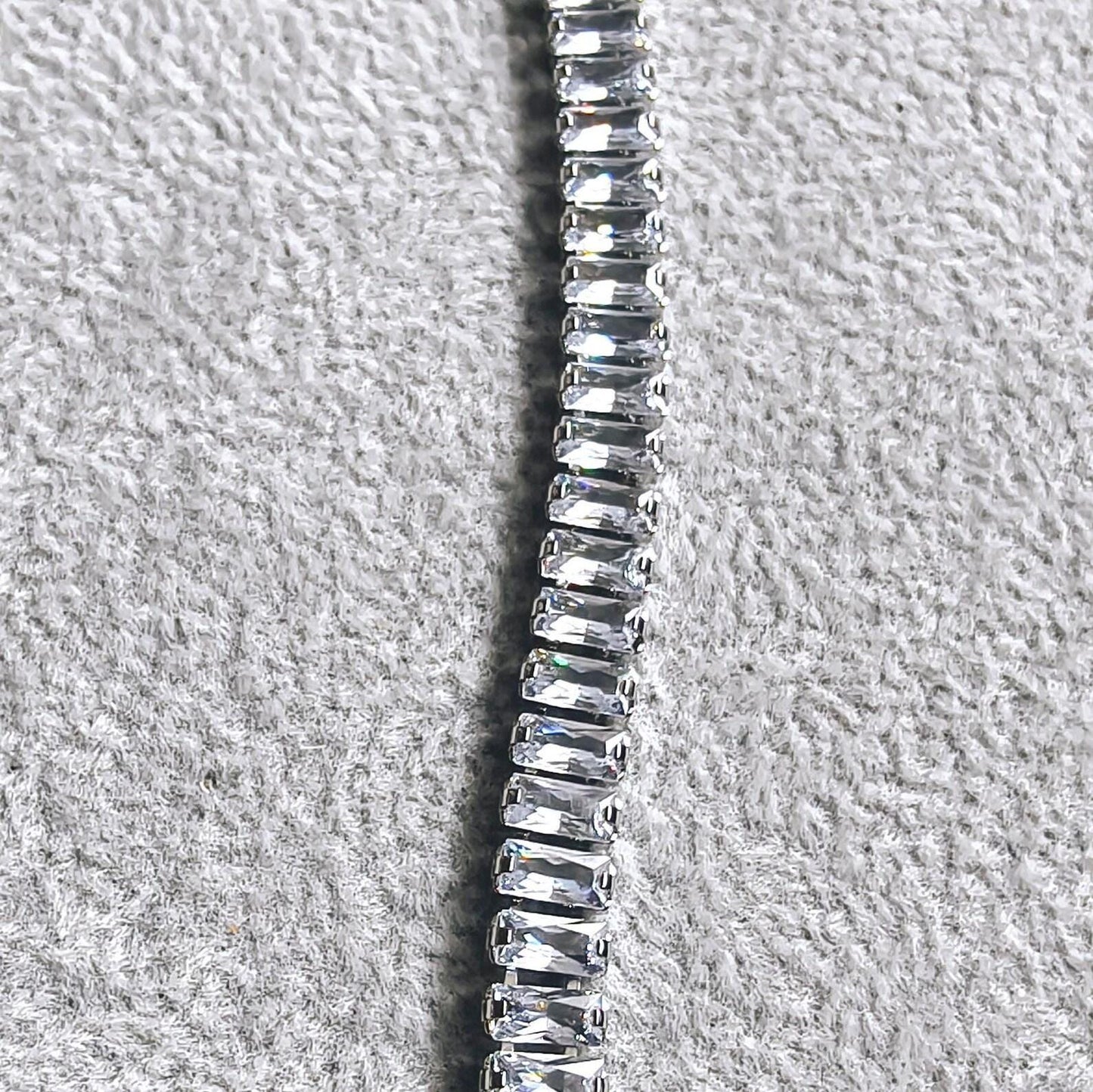 12Ct Radiant Baguette Cut Cubic Zirconia Lab-Created Cubic Zirconia Tennis Bracelet 14K White Gold Plated Diamond Bracelet Size 7.5"  Silver