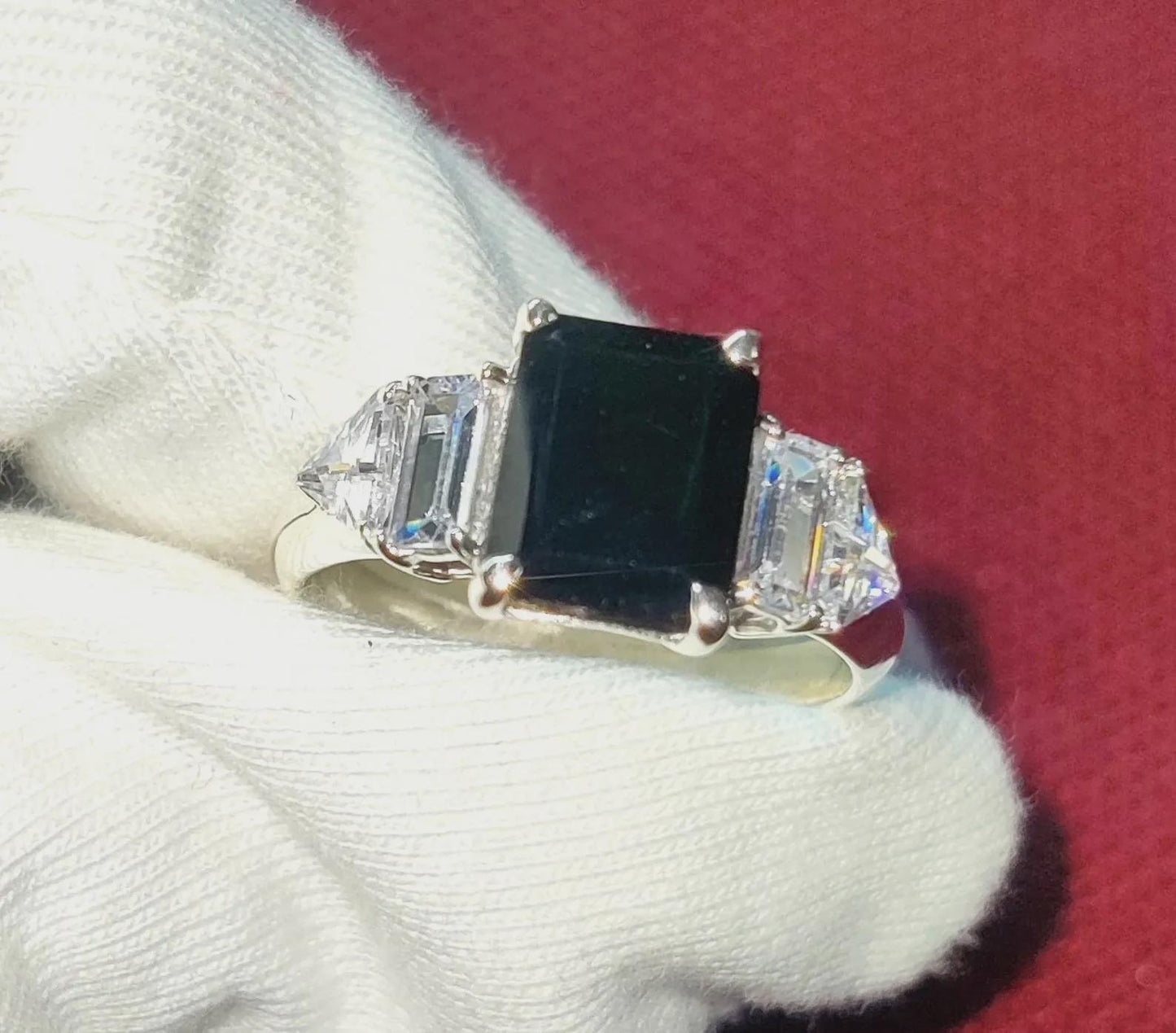 2Ct Diamond Black Emerald Cut Simulated Diamond Engagement Anniversary Ring Prong 14K White Gold Finish 925 Sterling Silver Birthday Gift