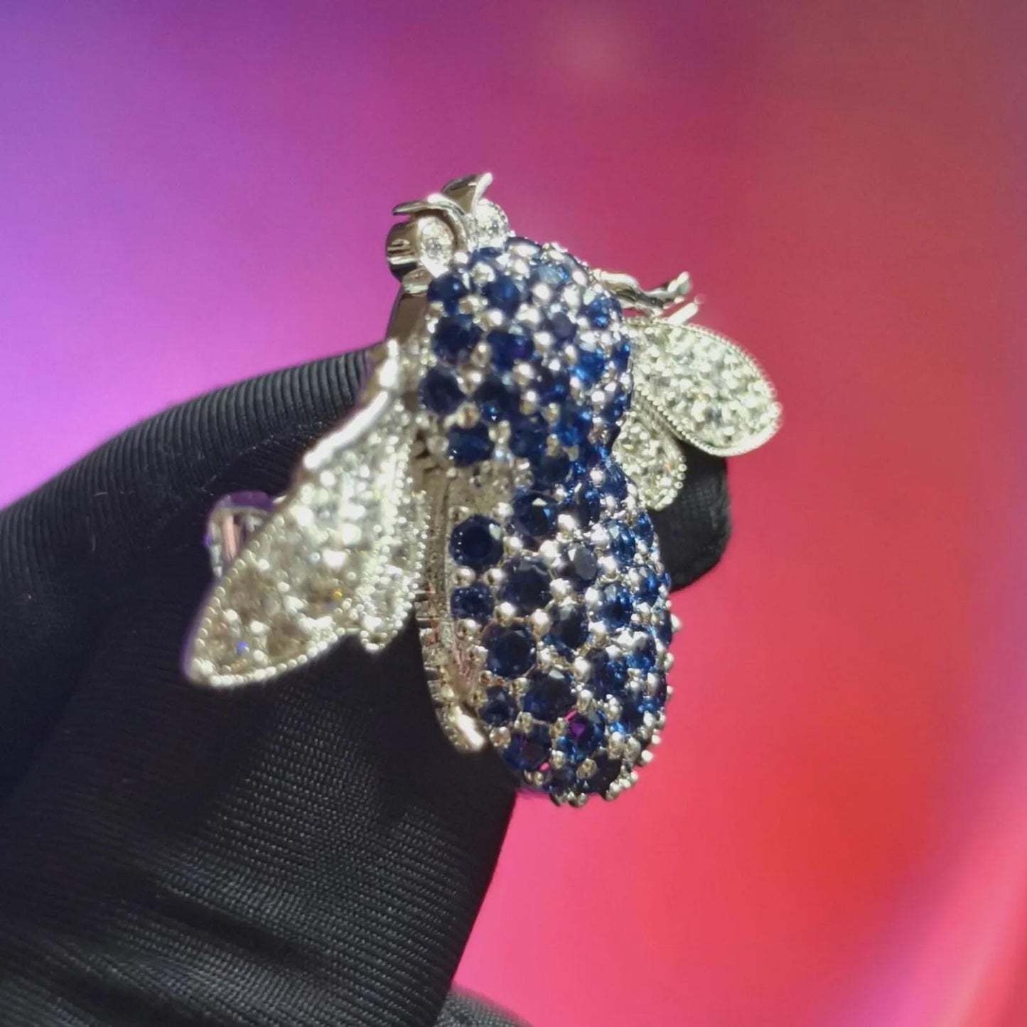 2Ct Honey Bee Brooch Pin Round Simulated Blue Sapphire Diamond 14K White Gold Plated 925 Sterling Silver, Honey Bee Brooch Pin, Gift For Her