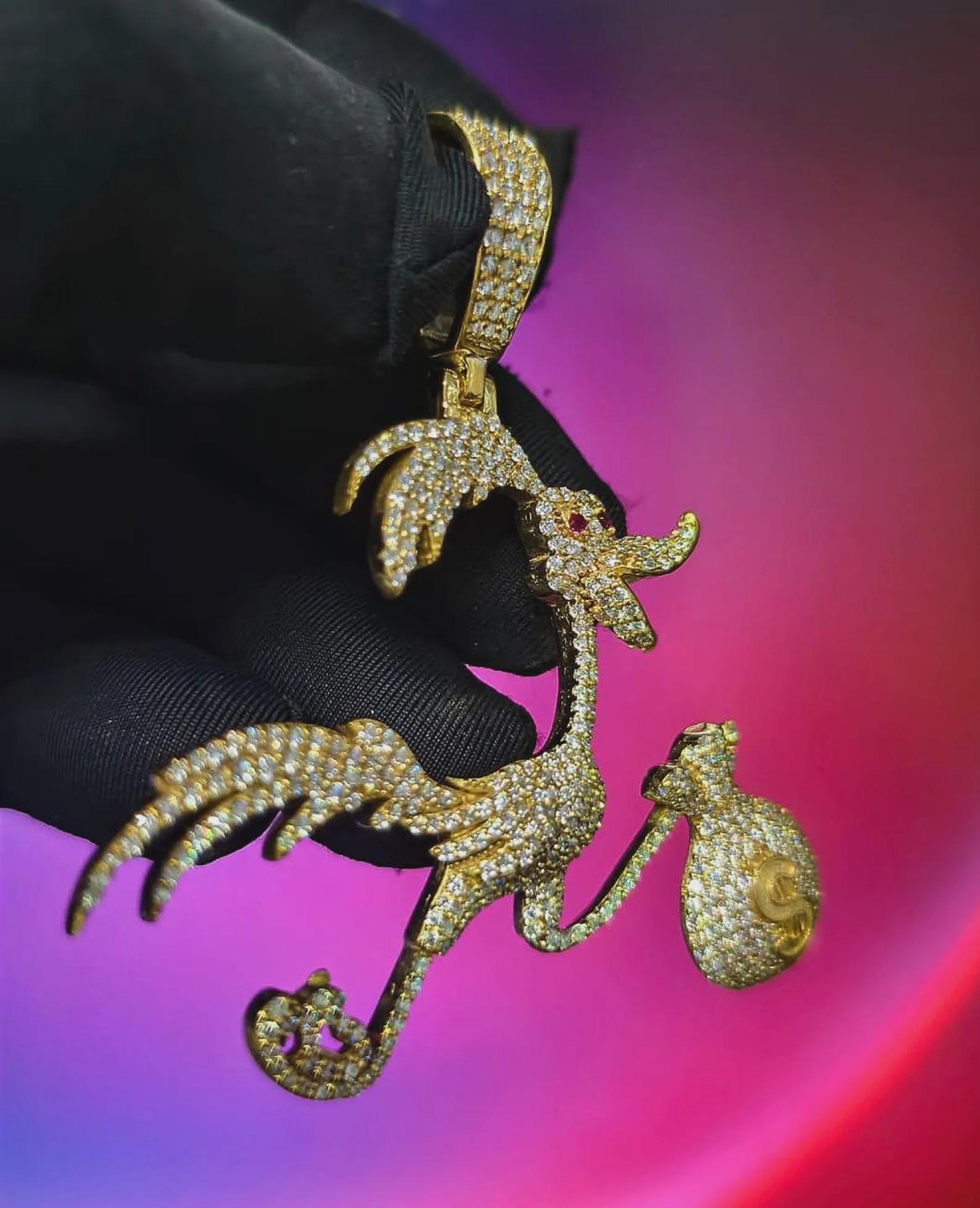 Round Cut Moissanite Duck With Money Bag Pendant Hip Hop Bird Pendant 14K Yellow Gold Plated 925 Sterling Silver Free Chain