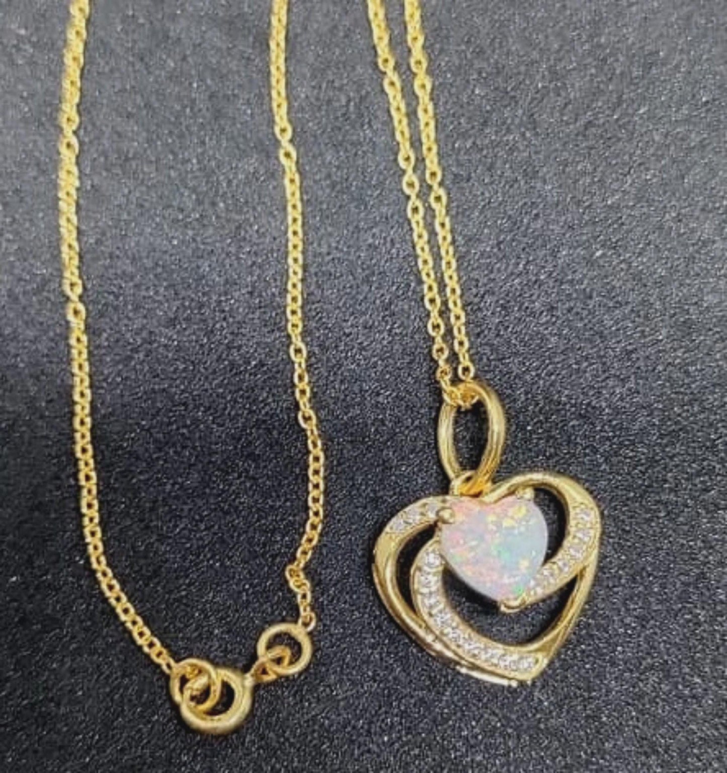 1.50Ct Heart Cut Fire Opal Open Heart Shape Pendant In 14K Yellow Gold Finish With 18''Free Chain