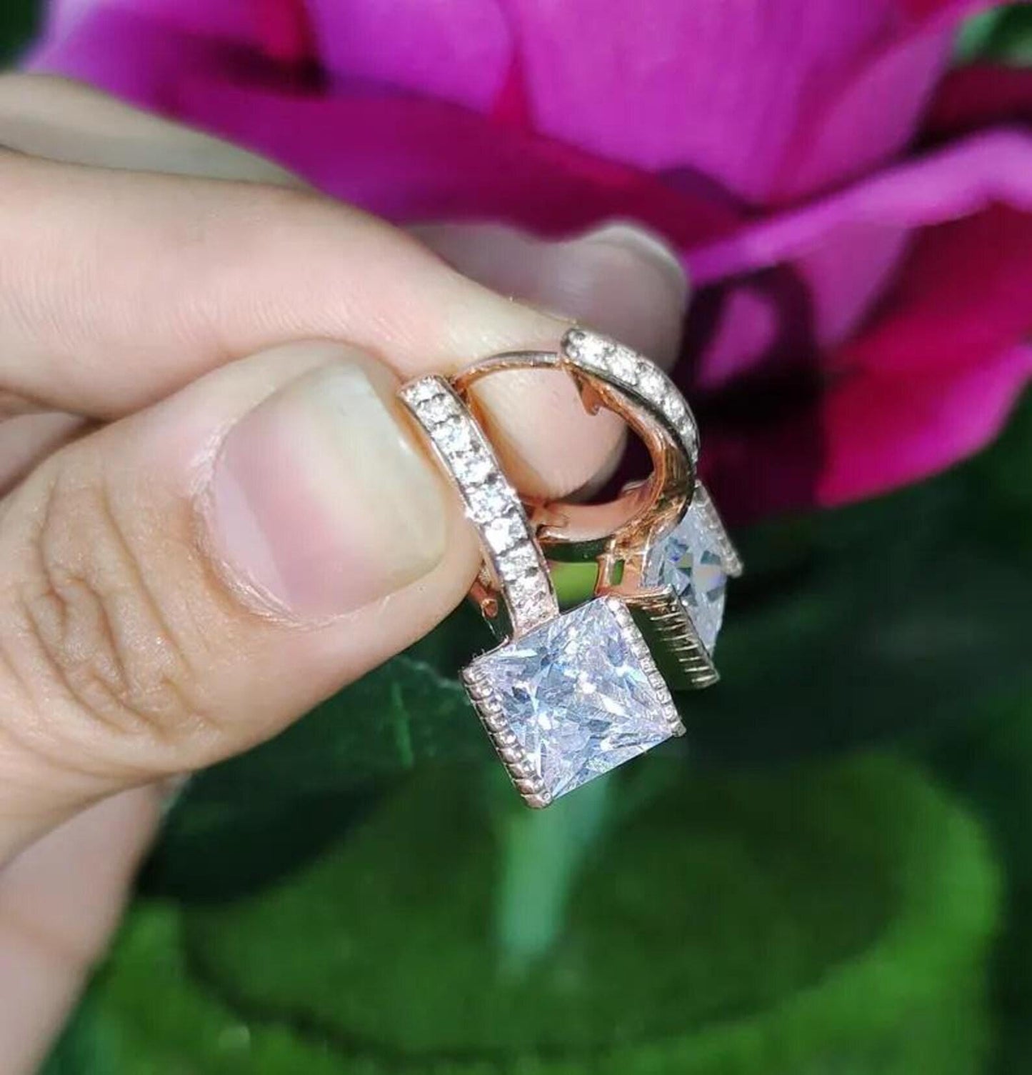 2Ct Princess Cut Simulated Diamond Drop Dangle Women's Earrings 14K Rose Gold Plated 925 Sterling Silver, Gift For Birthday Wear